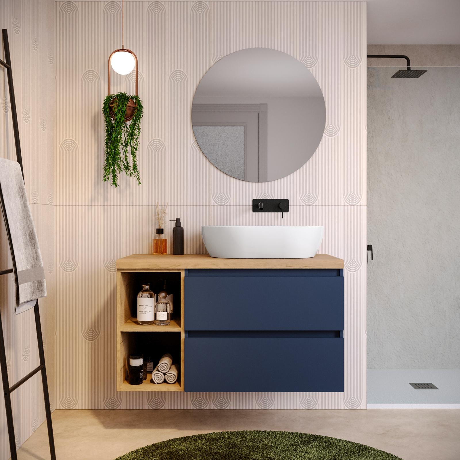 Moble bagno n arte povera decapè banco cm 105 con lavabo n ceramca