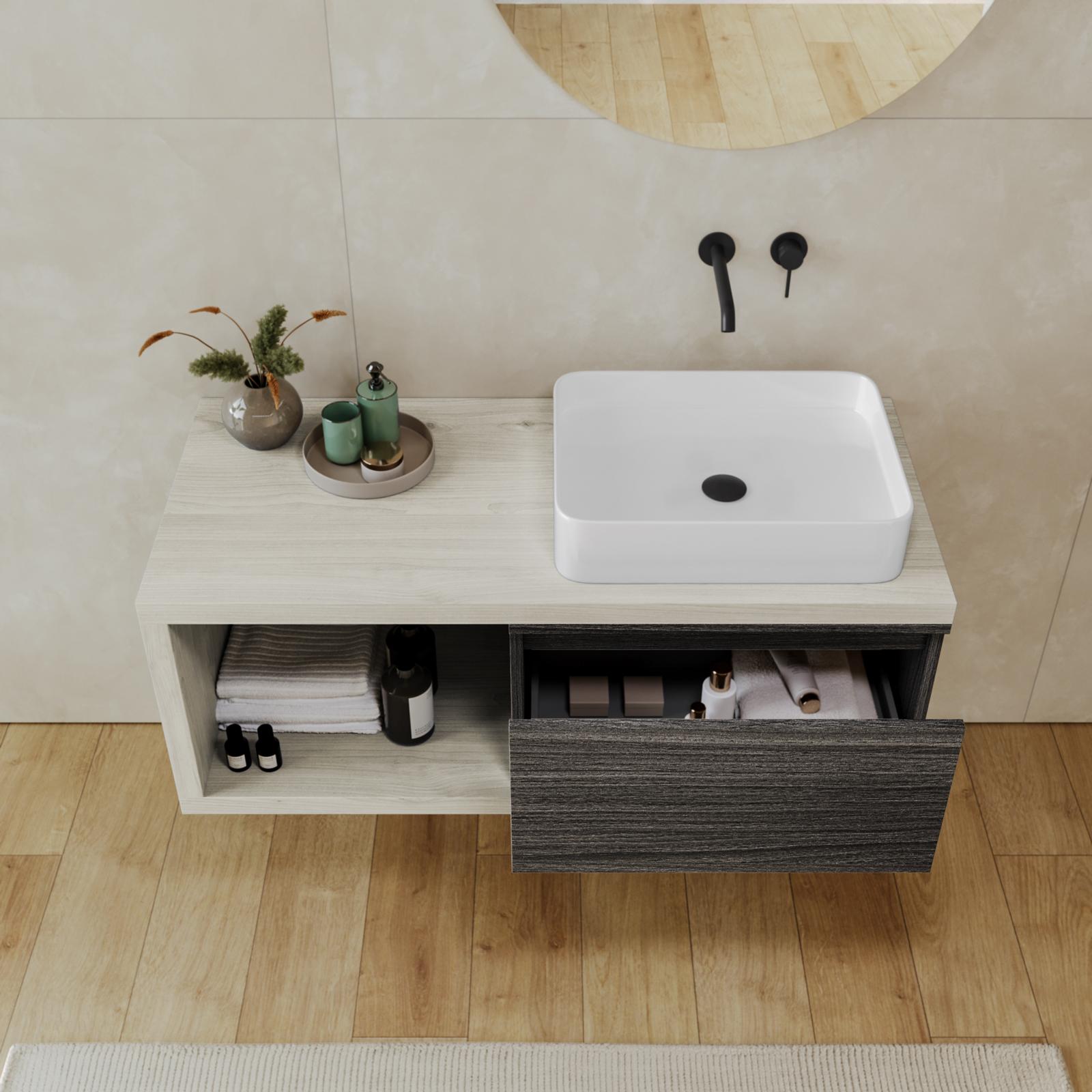 Mobile bagno sospeso 110 cm rovere atlas con vano e specchio - Fully