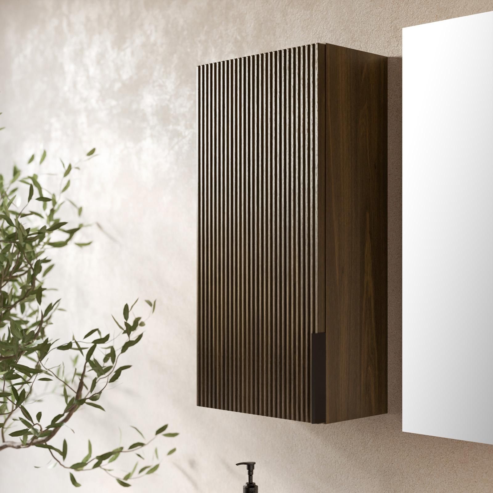 Mobile bagno a terra 115 cm noce con lavabo specchio e lampade