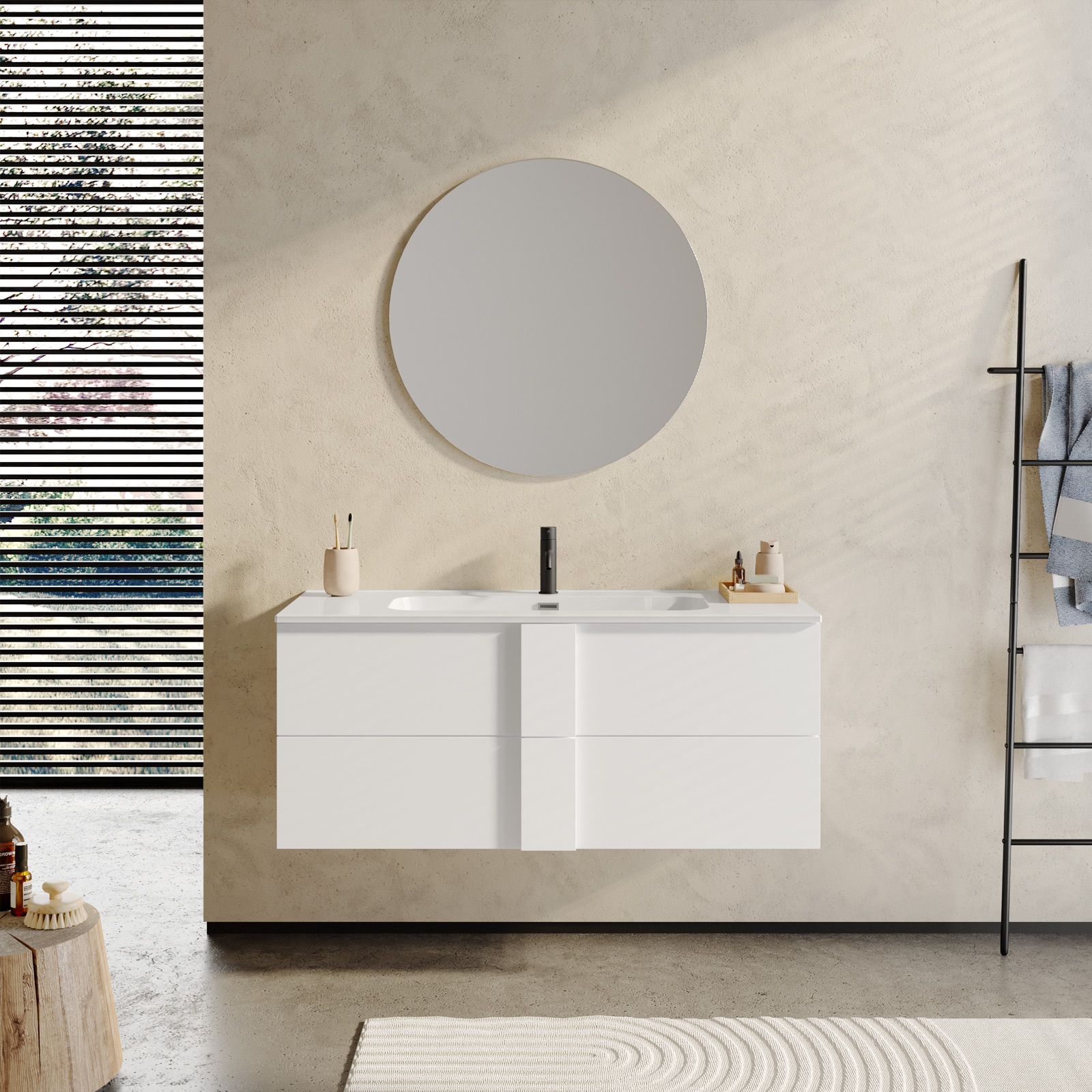 Specchio per bagno con pensile bianco da 120cm 