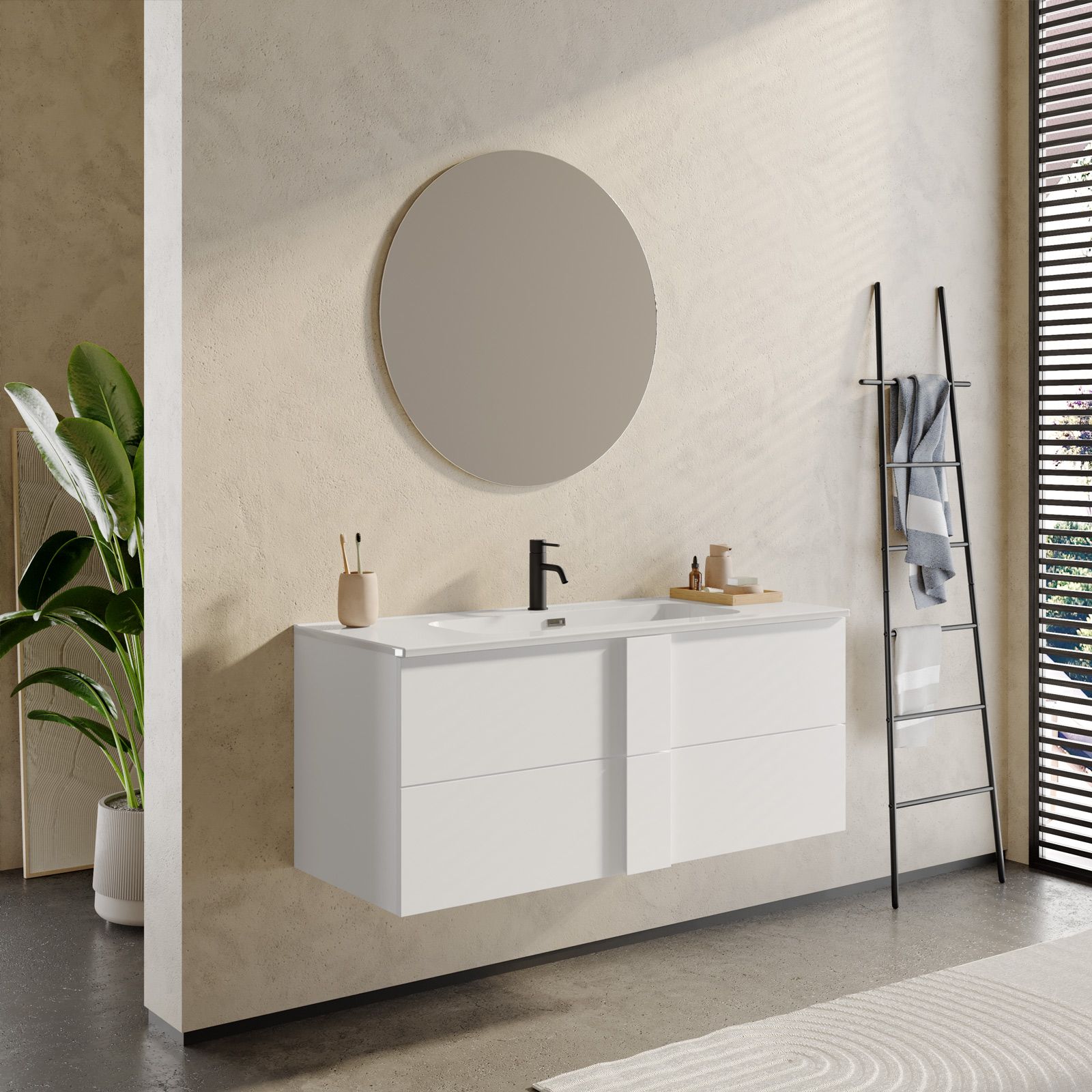 Specchio per bagno con pensile bianco da 120cm 