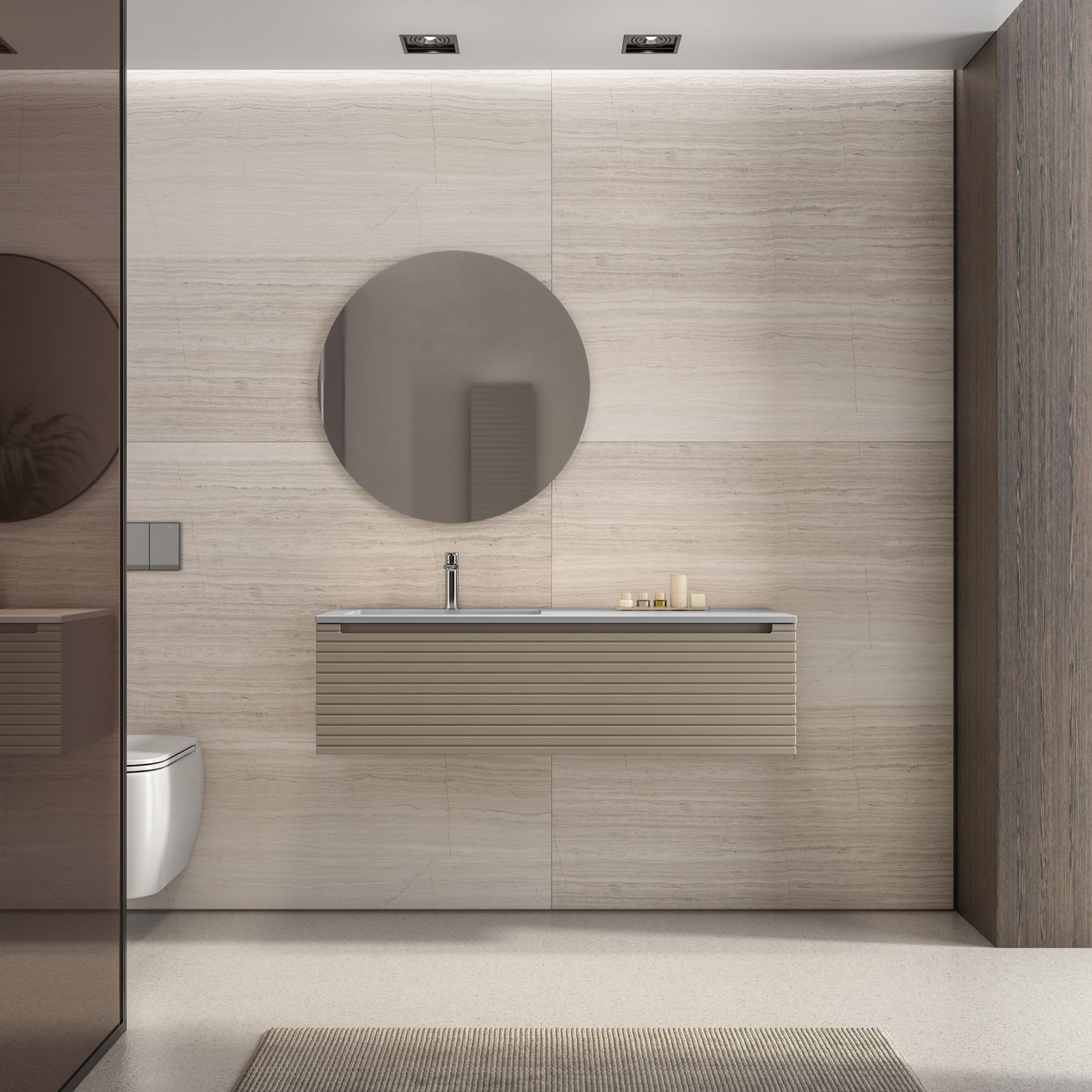 DEGHI MOBILI Mobile Da Bagno Sospeso 110 Cm Tortora Lucido Lavabo A Sx E  Pensile - Zoe