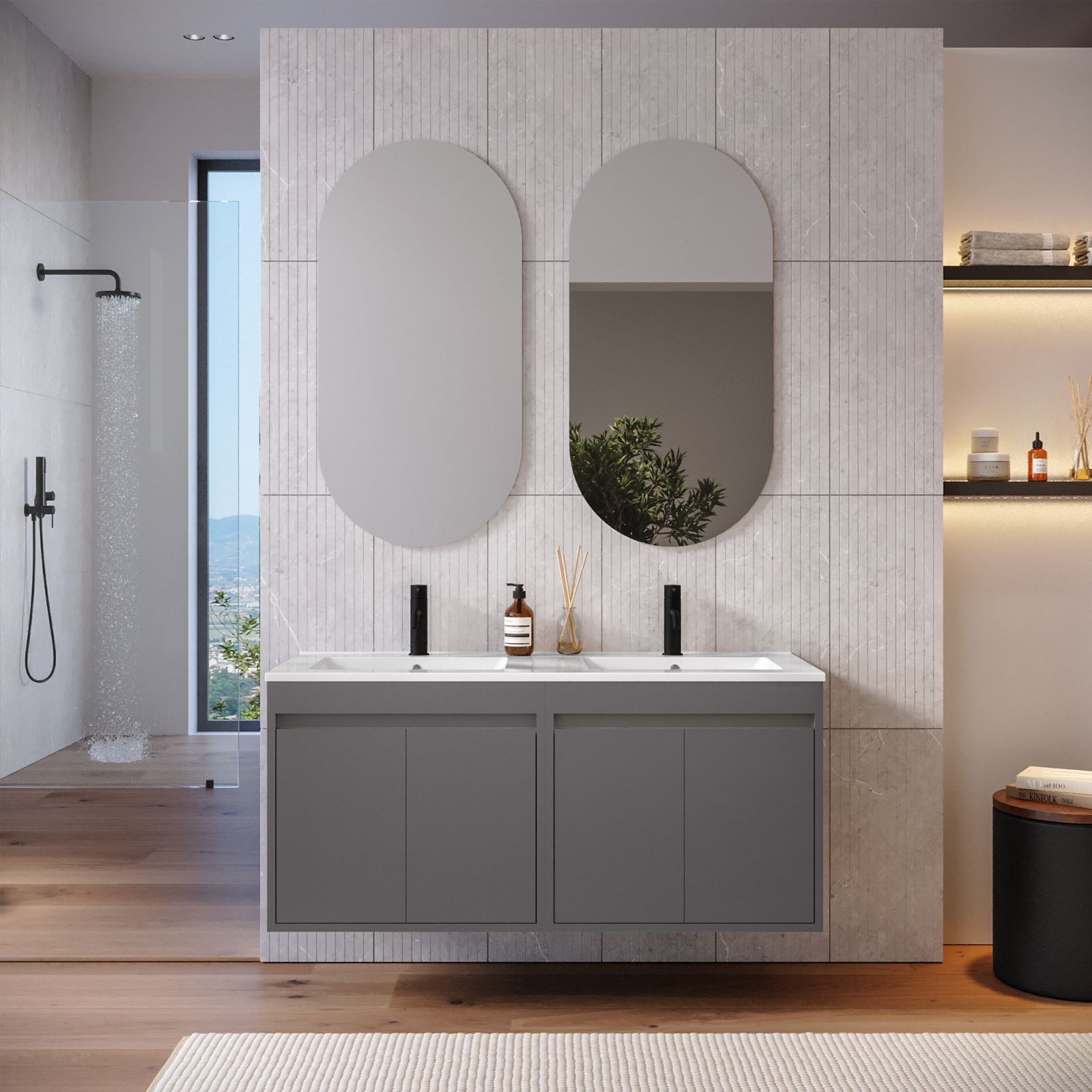 Mobile da bagno specchio angolare grigio 30x24x60 cm