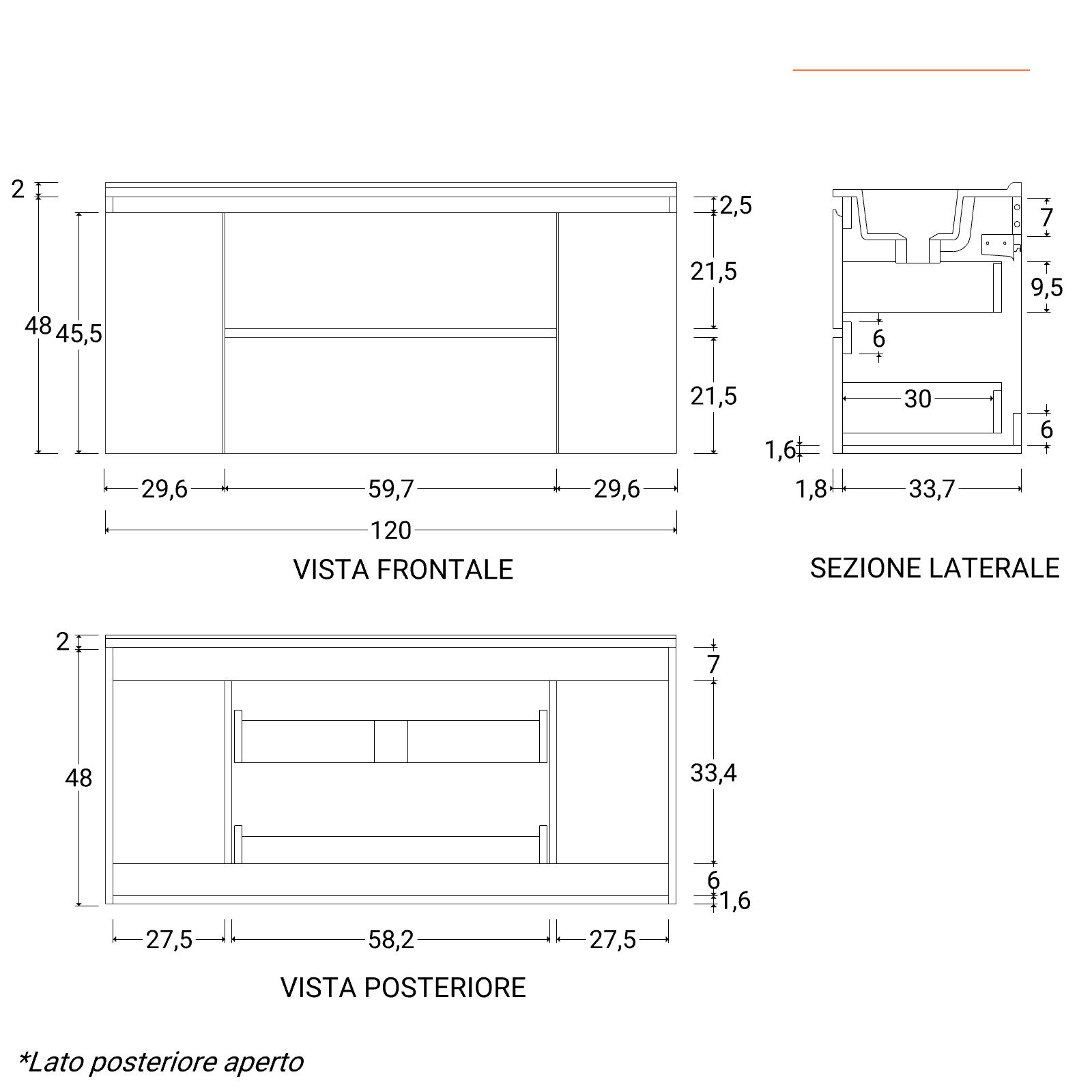 Mobile Bagno Bianco Lucido 120Cm, Cassetti E Doppio Lavabo Benaco