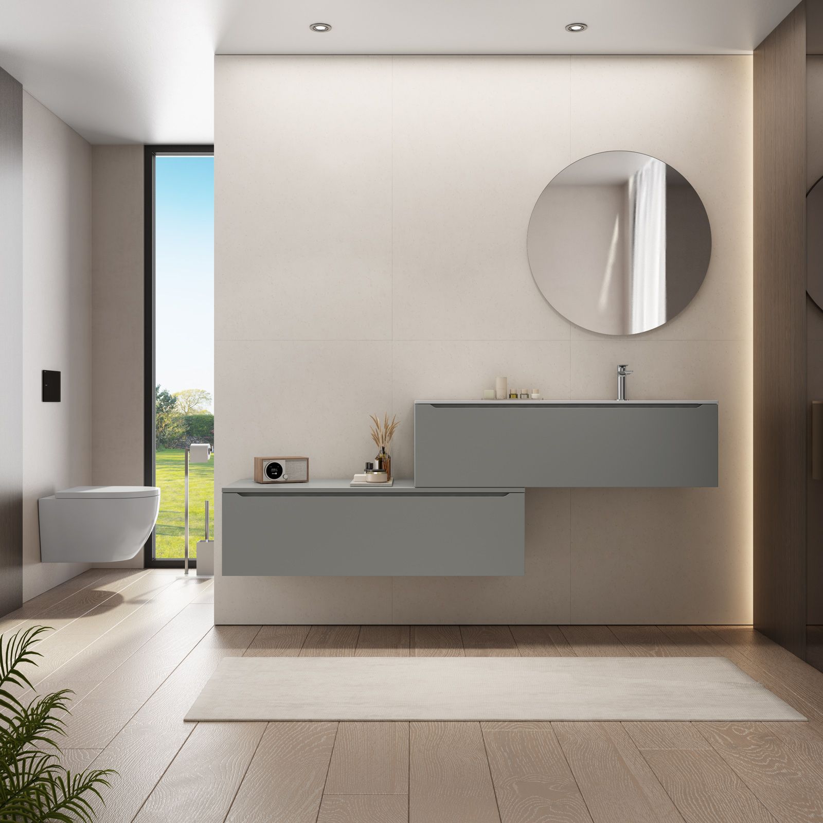 Mobile da bagno sospeso con top e cassettone 120 cm bianco opaco - Sleek