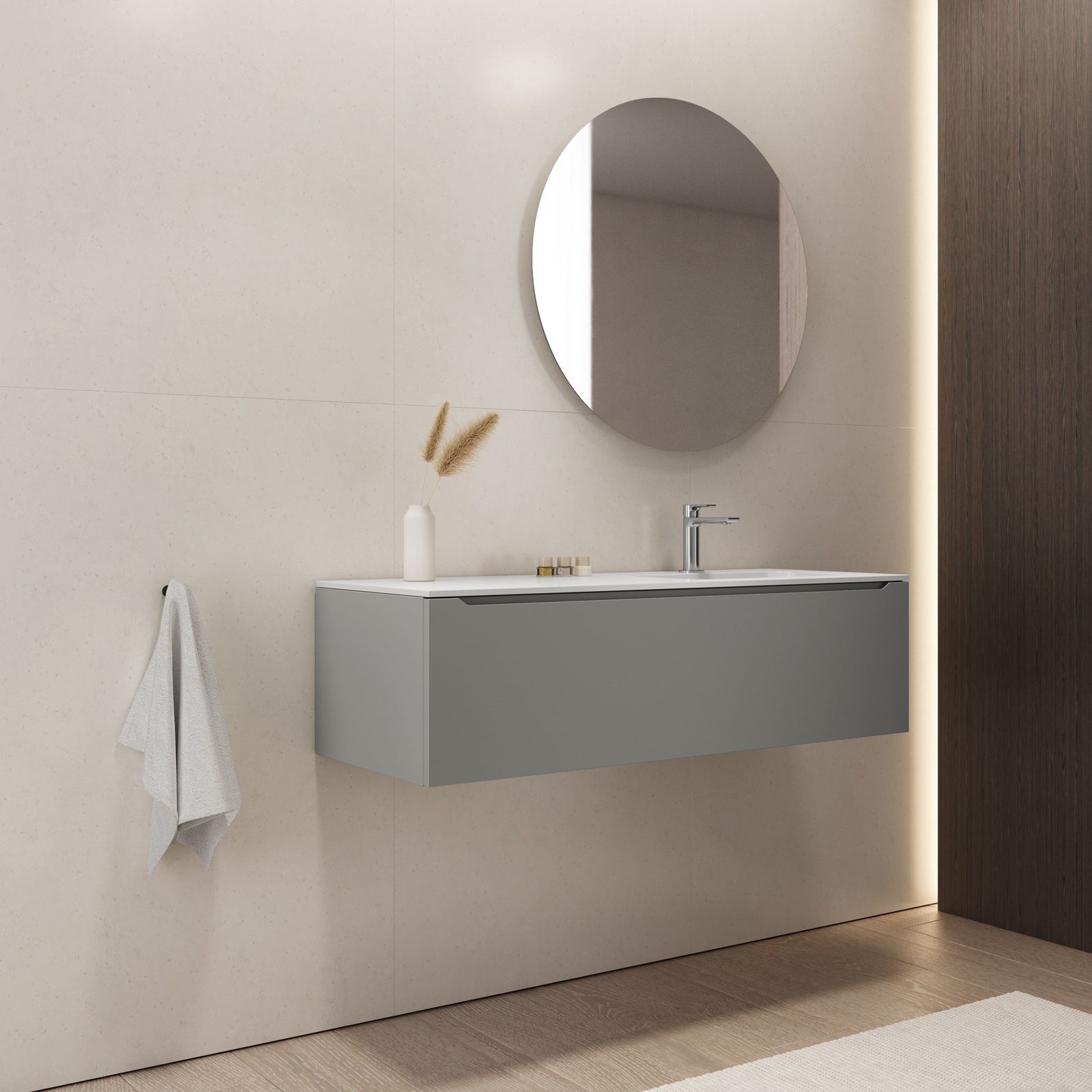 Mobile bagno sospeso 120 cm grigio opaco con lavabo integrato dx e specchio  - Sleek