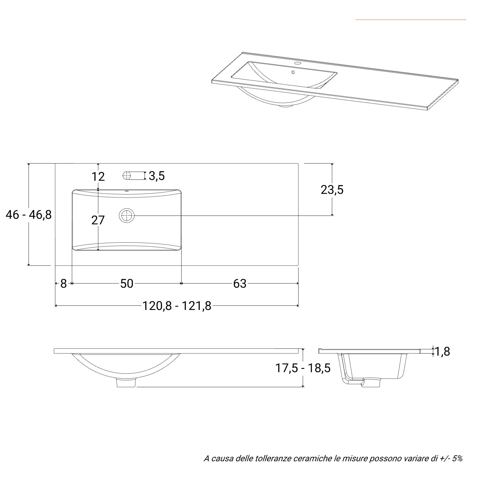 MOBILE BAGNO CON LAVABO SINISTRA 120CM GRIGIO FRASSINATO EFFETTO LEGNO, NEW YORK