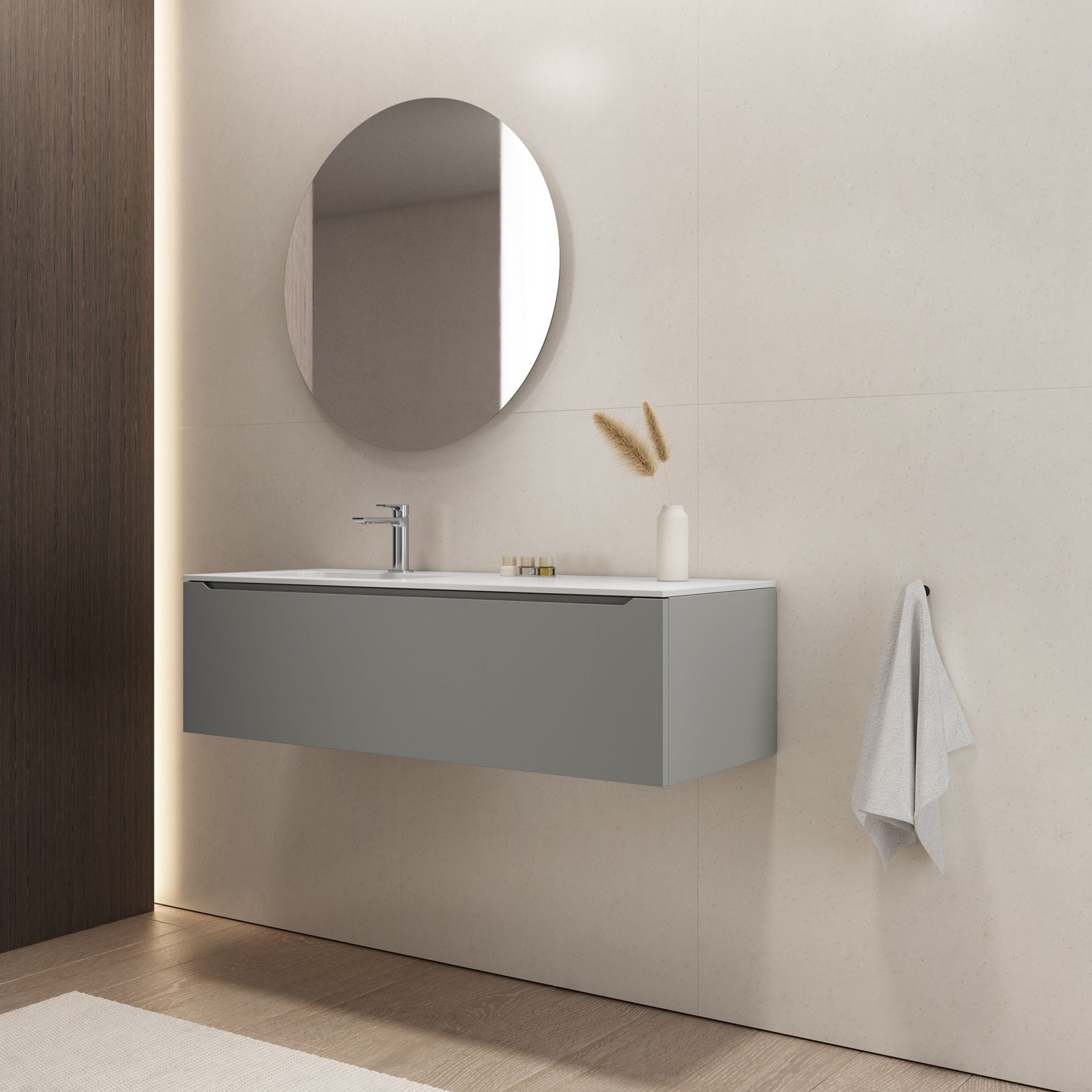 Mobile bagno sospeso 120 cm grigio opaco con lavabo integrato sx e specchio  - Sleek