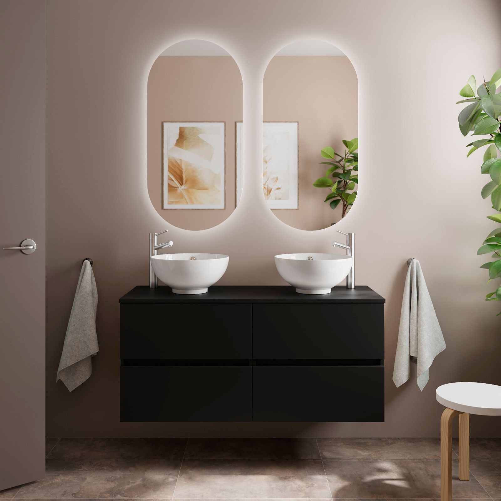 Mobile da bagno sospeso 120 cm con specchio nero opaco - Audrey