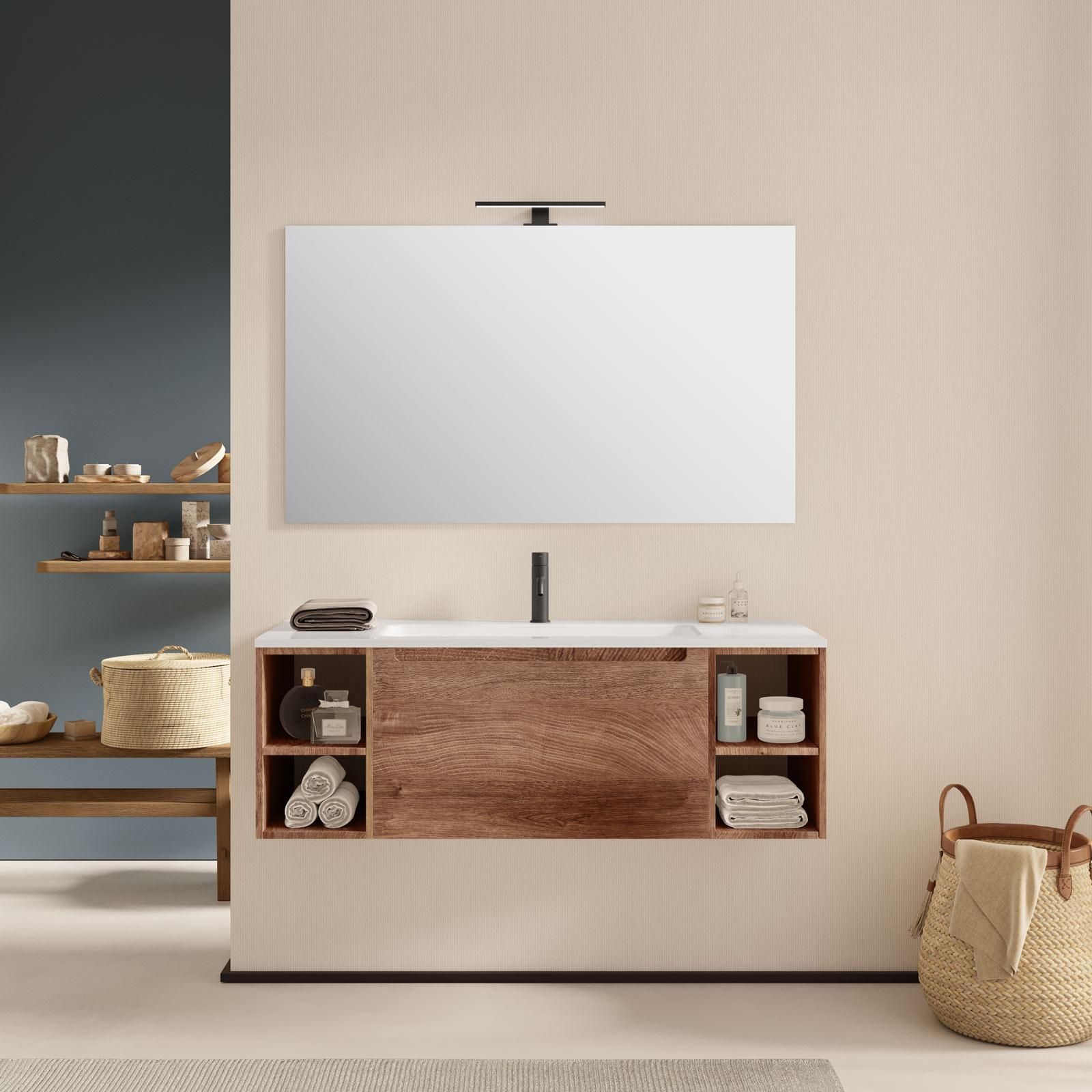 Mobile bagno sospeso 120 cm noce nativo con specchio - Koda Pop