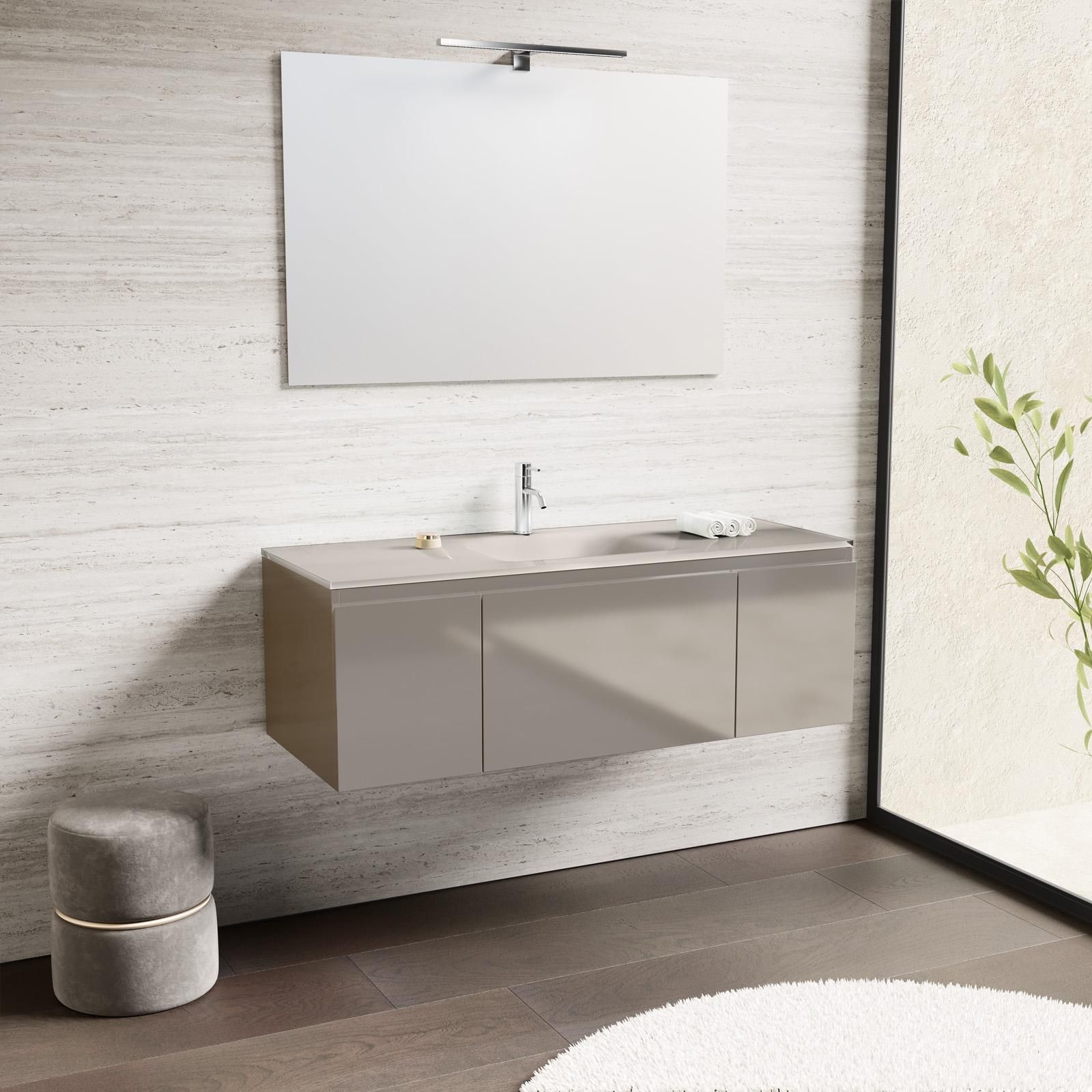 Mobile bagno sospeso 143 cm profondo 53,7 cm finitura effetto pietra con  lavabo e specchio led - Atelier