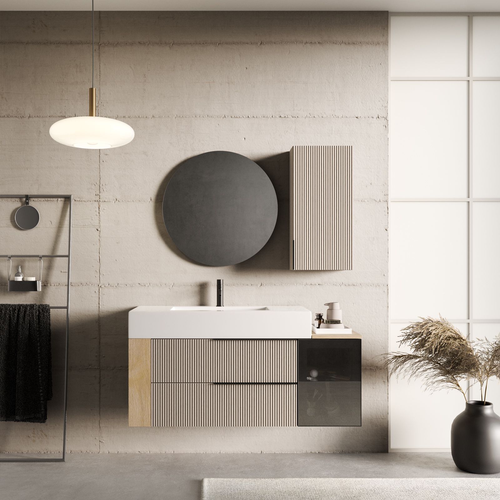 Mobile bagno sospeso argilla 2 cassetti con lavabo e specchio COMP60AR  61x46x54h