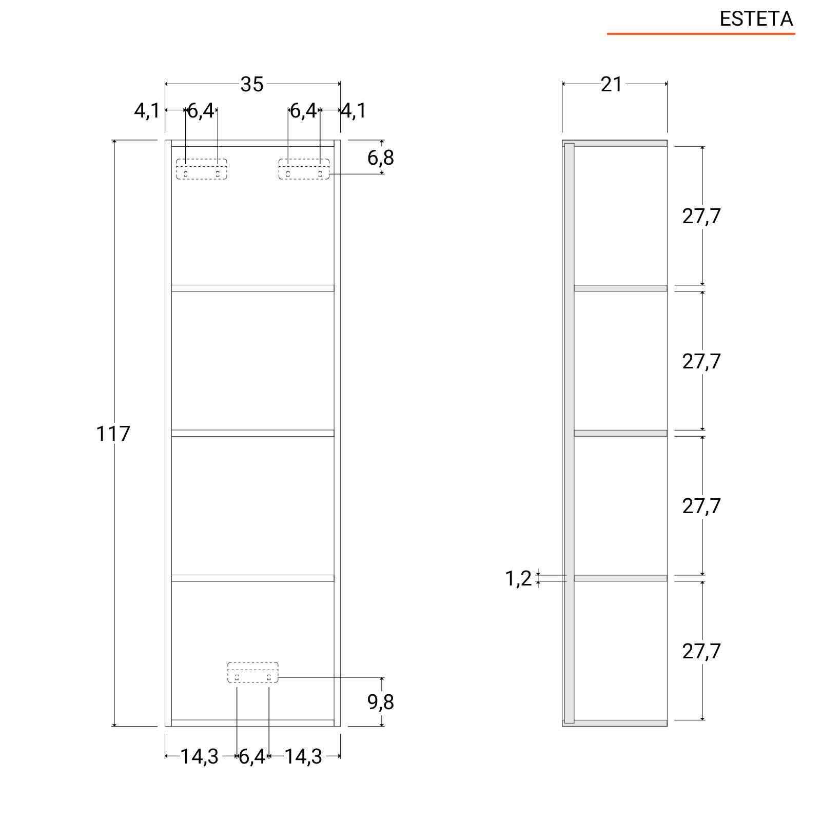 Mobile bagno cannettato sospeso 140 cm noce master con colonna dx e  specchio - Esteta