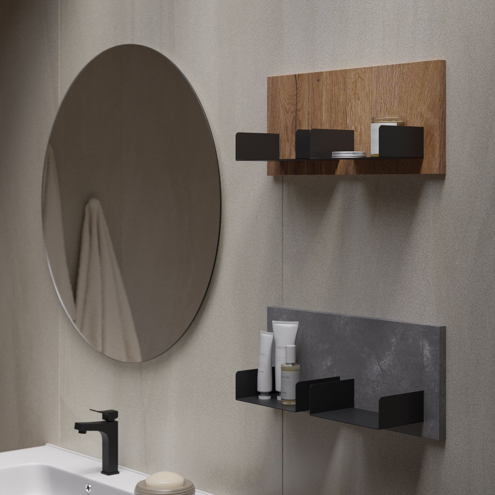 Mobile bagno sospeso 140 cm profondo 51 cm rovere caramel con lavabo due  boiserie dx e specchio - Lush