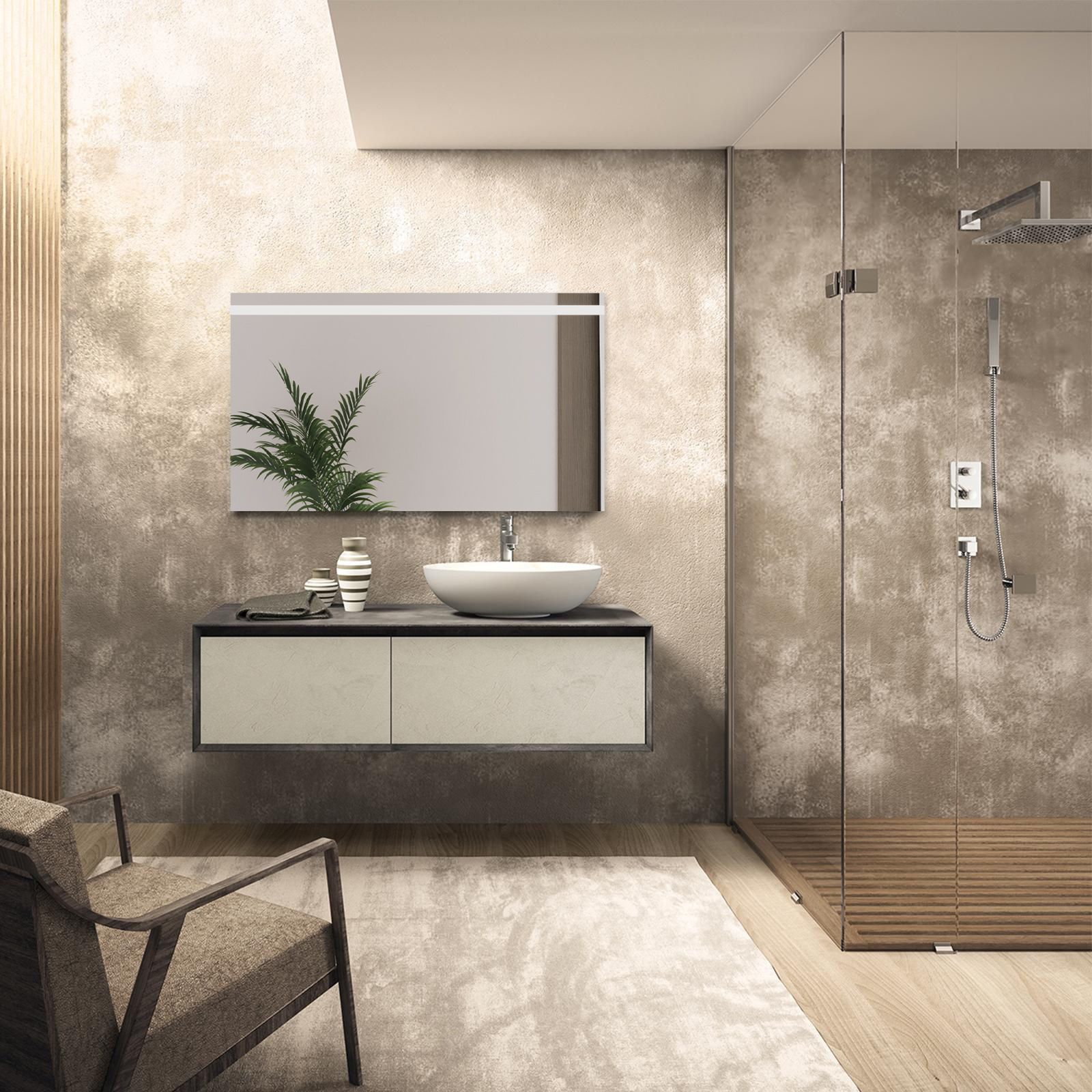 Mobile bagno sospeso 143 cm profondo 53,7 cm finitura effetto pietra con  lavabo e specchio led - Atelier