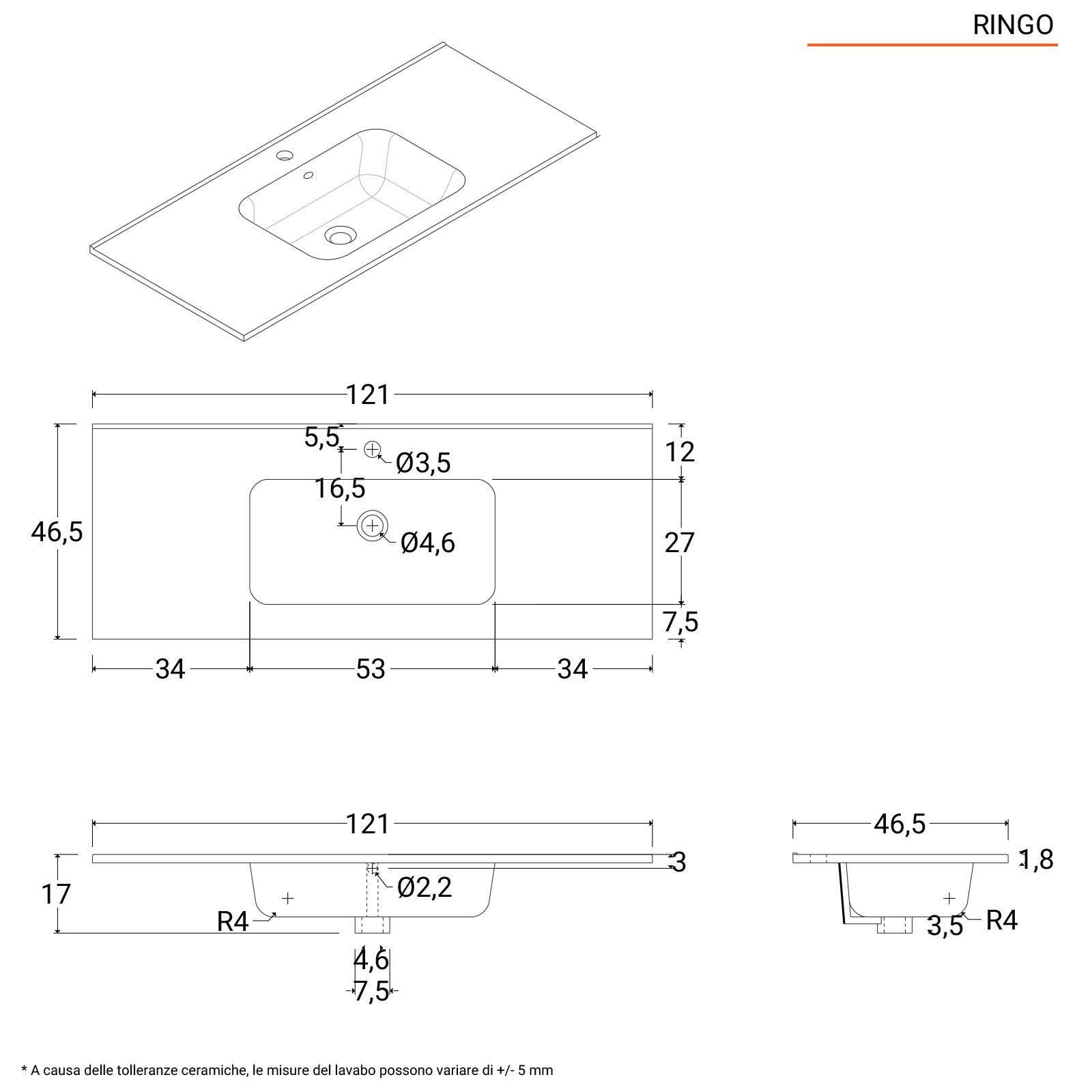 Mobile bagno sospeso 150 cm cassetto centrale dx noce maior e