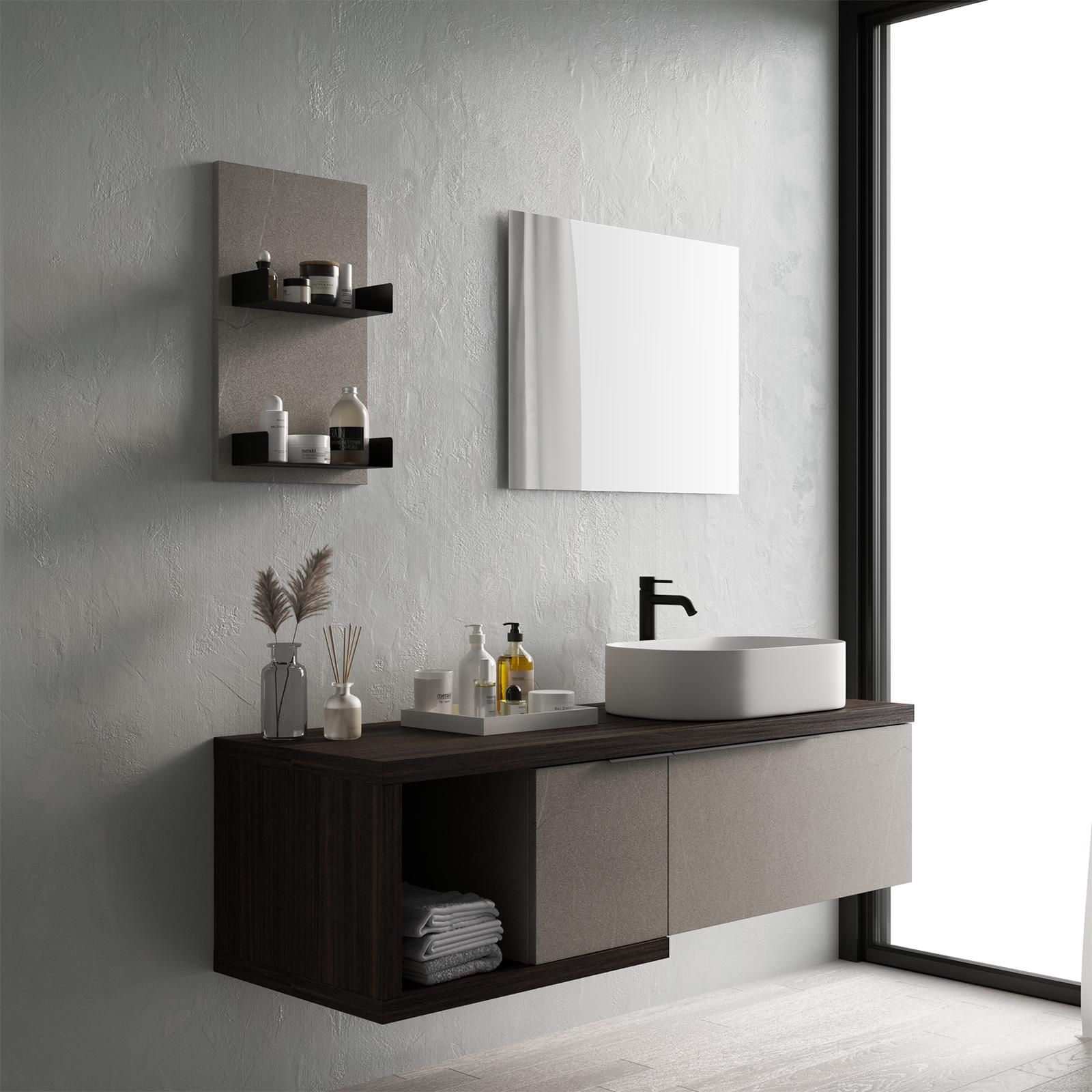 Colonna bagno sospesa h .150 cm Furore tortora con ripiani regolabili