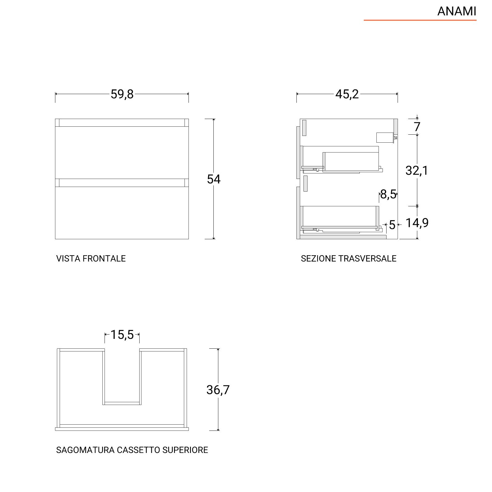 Mobile bagno sospeso 60 cm bianco opaco con lavabo integrato e specchio -  Anami