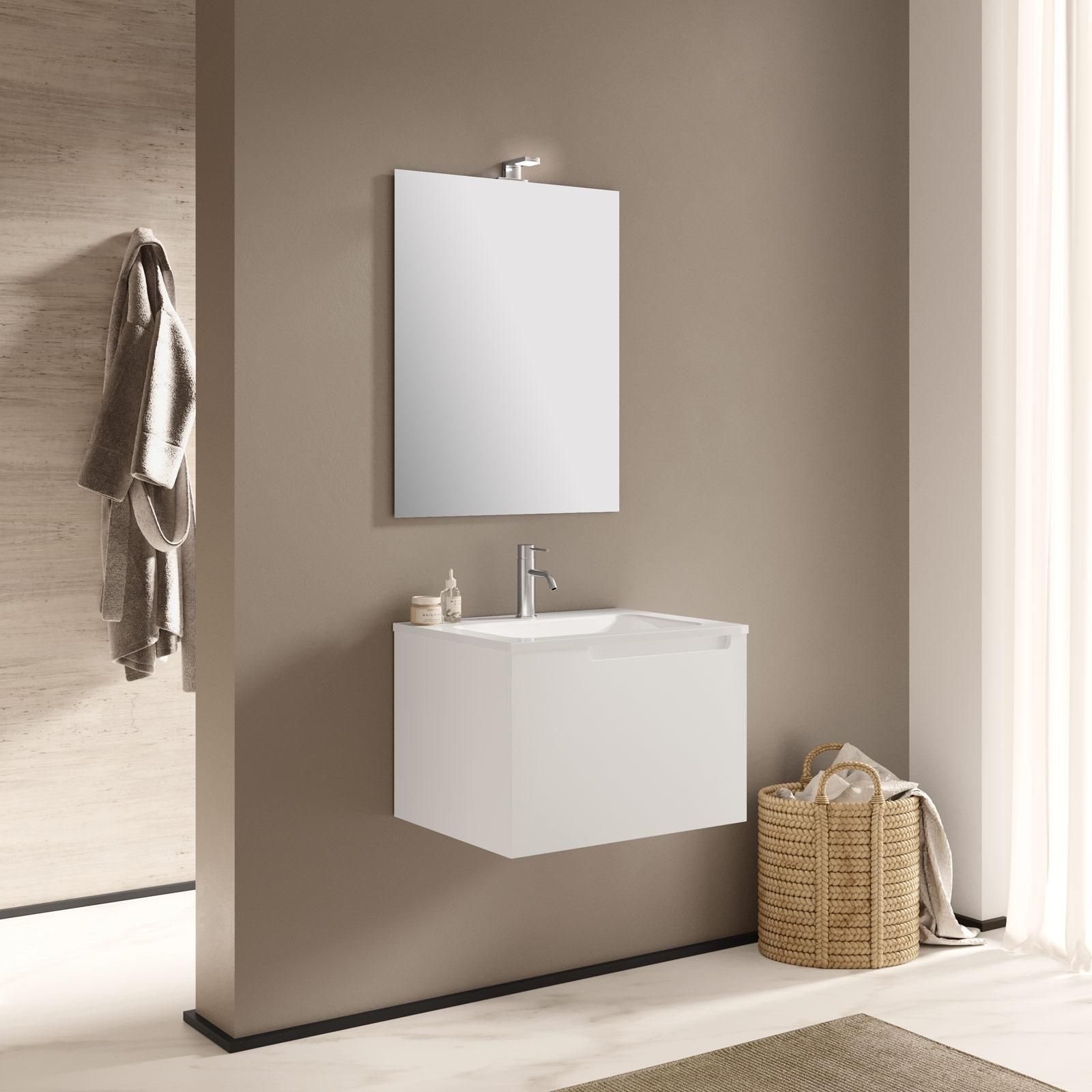 Mobile bagno sospeso 60 cm bianco opaco con specchio - Koda