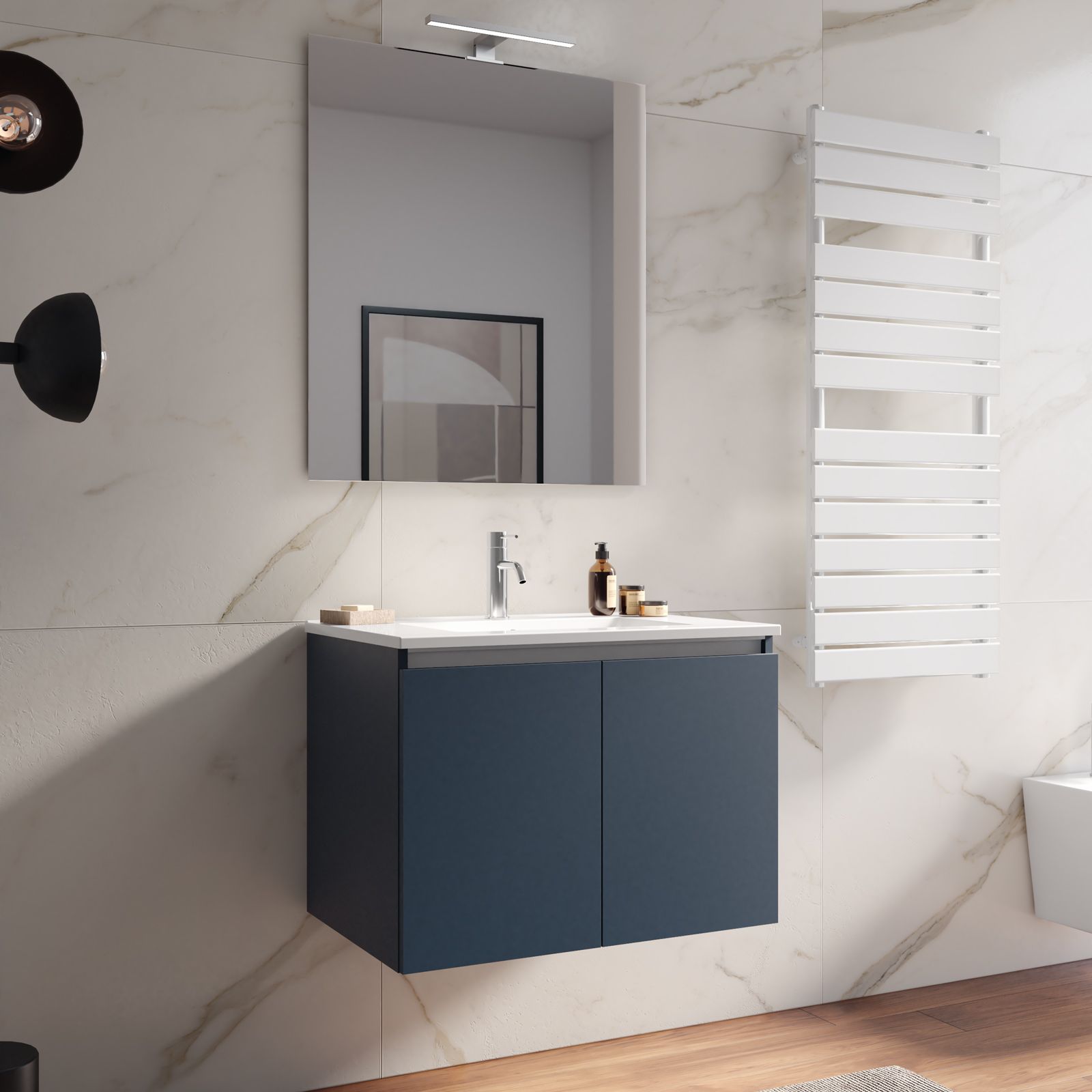 Mobile bagno moderno sospeso Grace4 60 cm incluso di lavabo, specchio e  lampada