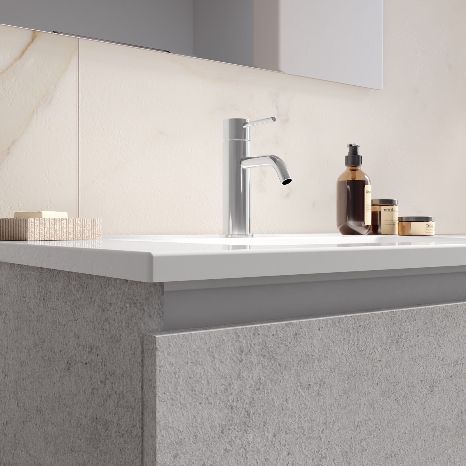 Mobile bagno sospeso TREMITI 60 cm Rovere Grigio con lavabo, specchio e LED  >> Zulli Ceramiche Shop