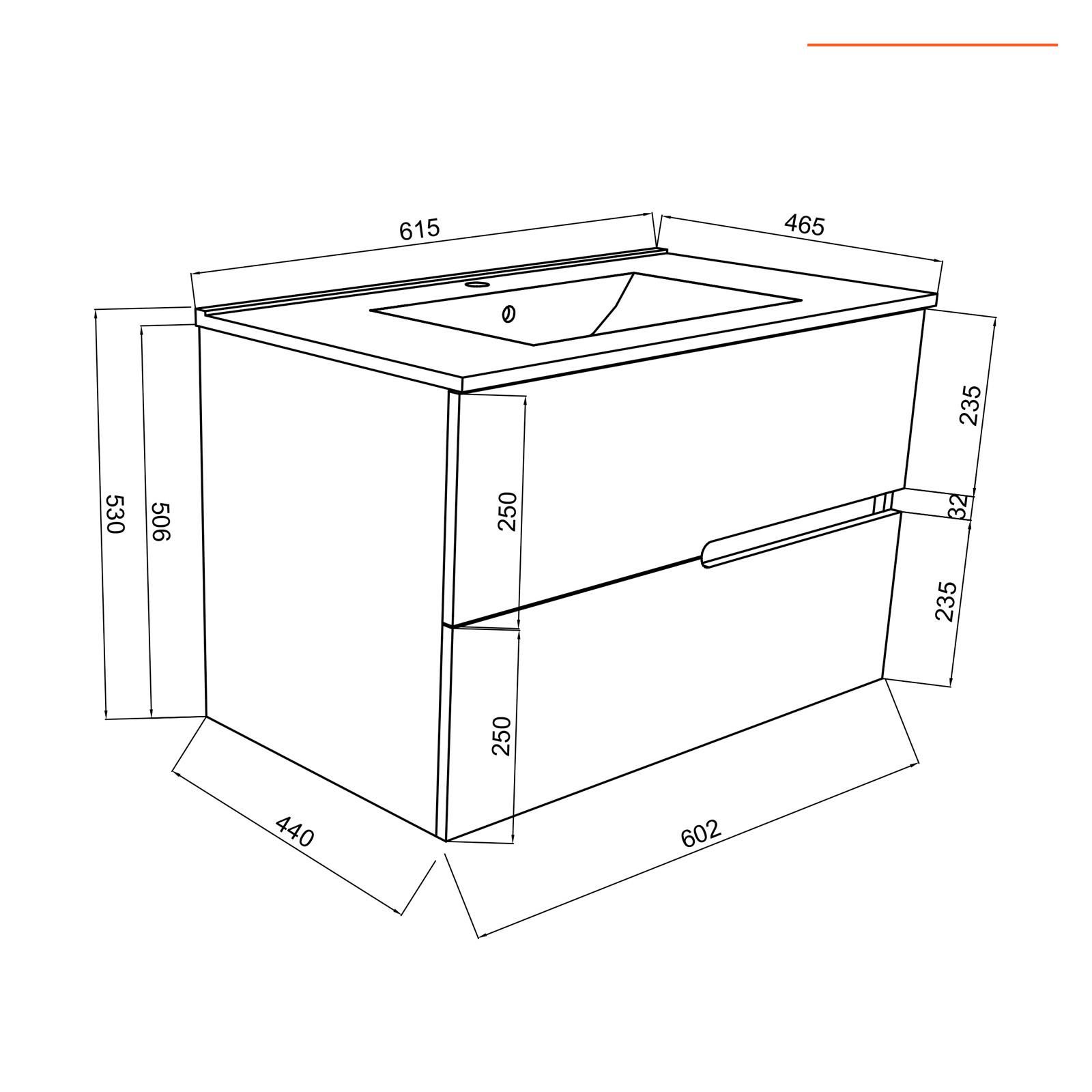 Mobile bagno sospeso 60 cm con lavabo e specchio finitura bianco e legno -  Fiordo