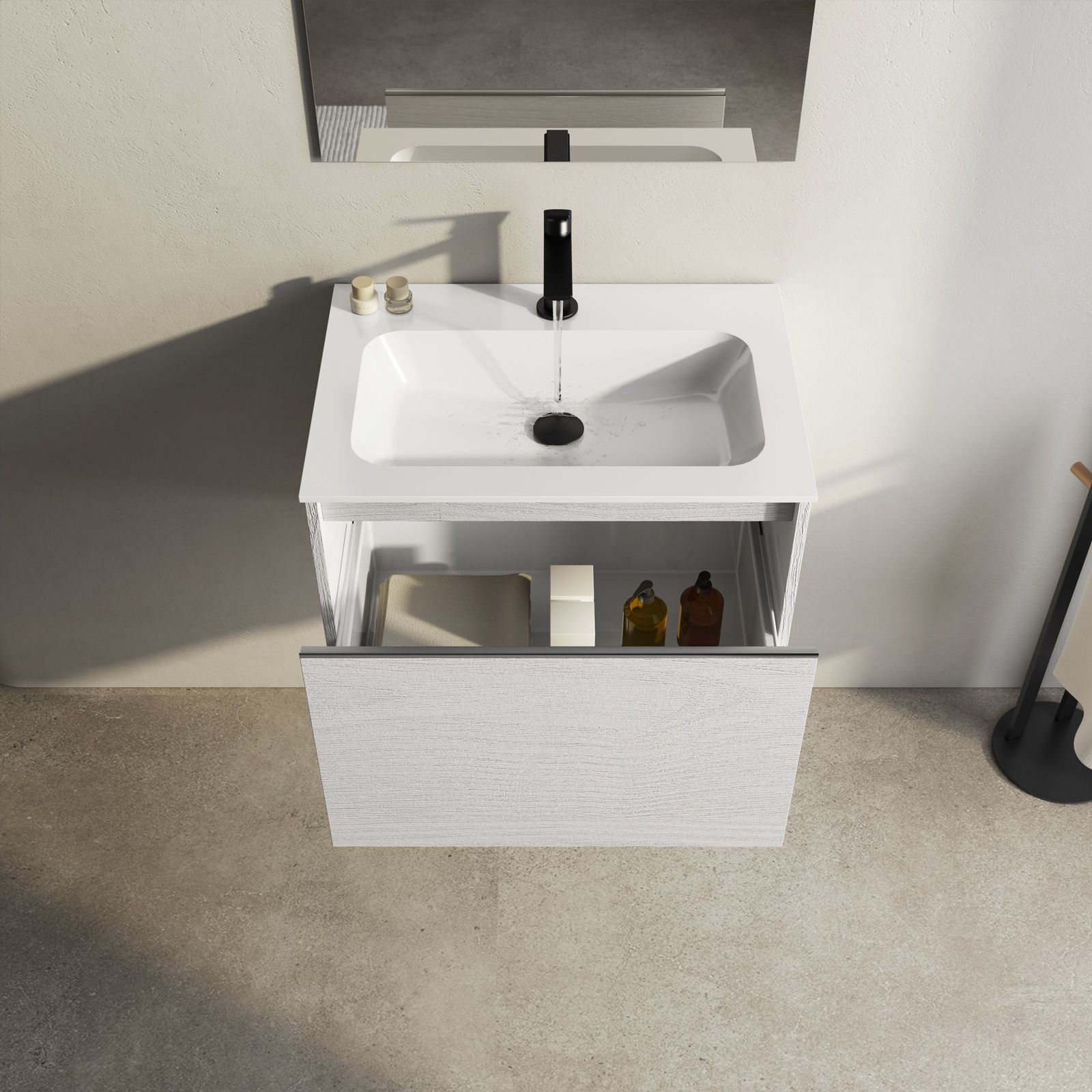 Mobile bagno sospeso 60 cm bianco alaska con lavabo e specchio - Edith