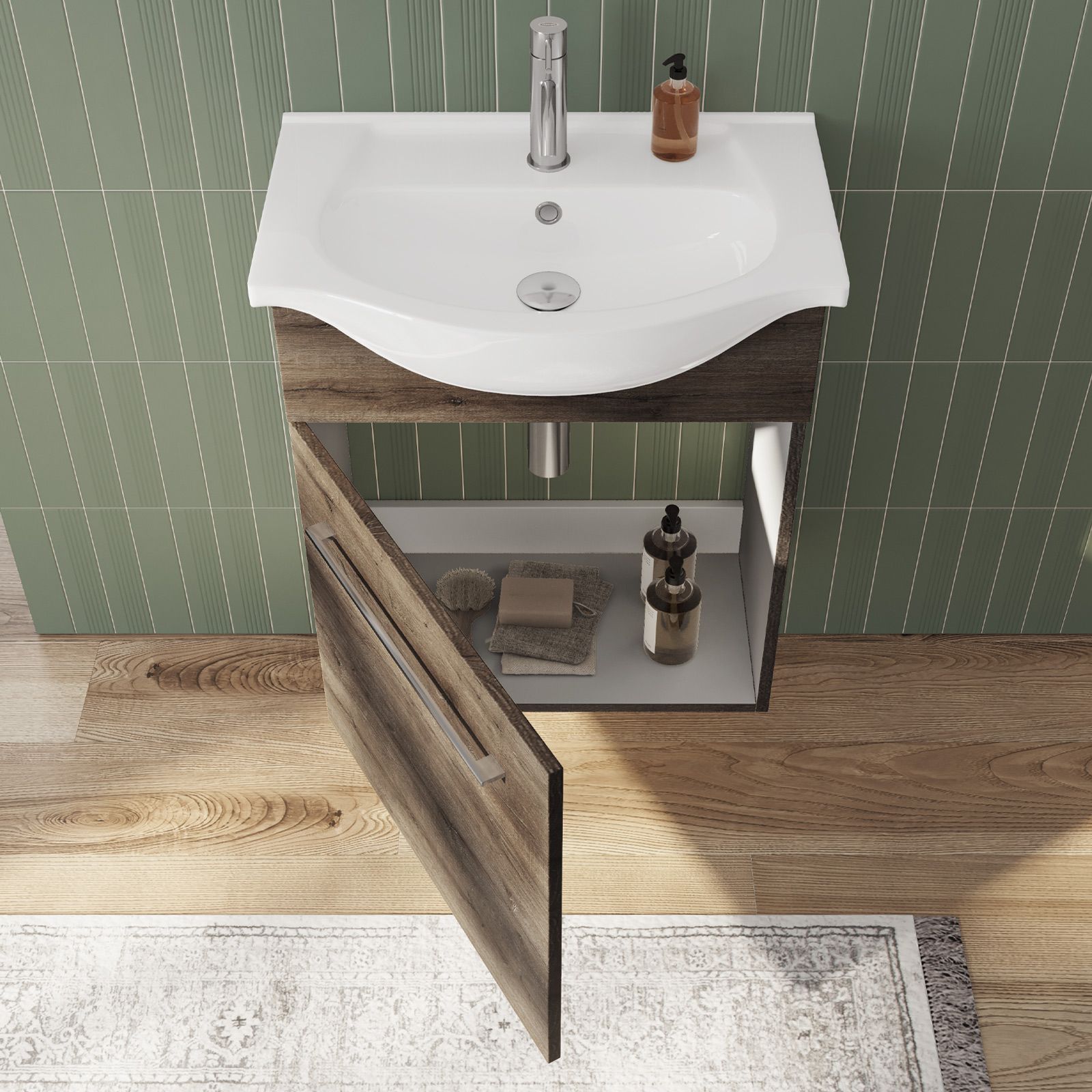 Mobile bagno sospeso 60 cm profondità 42 cm effetto legno pecan con specchio  e mensola - Ready