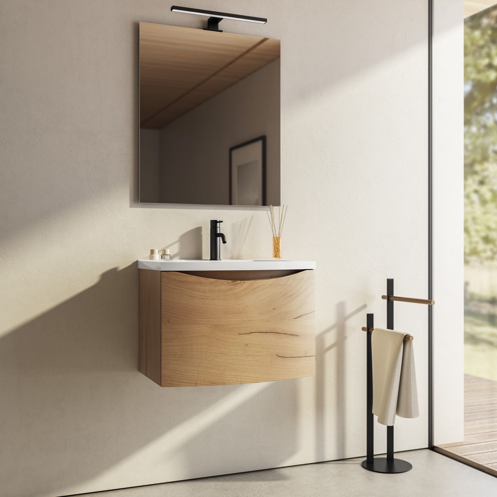 DEGHI MOBILI Mobile Bagno Sospeso 60 Cm Rovere Frassino Per Lavabo