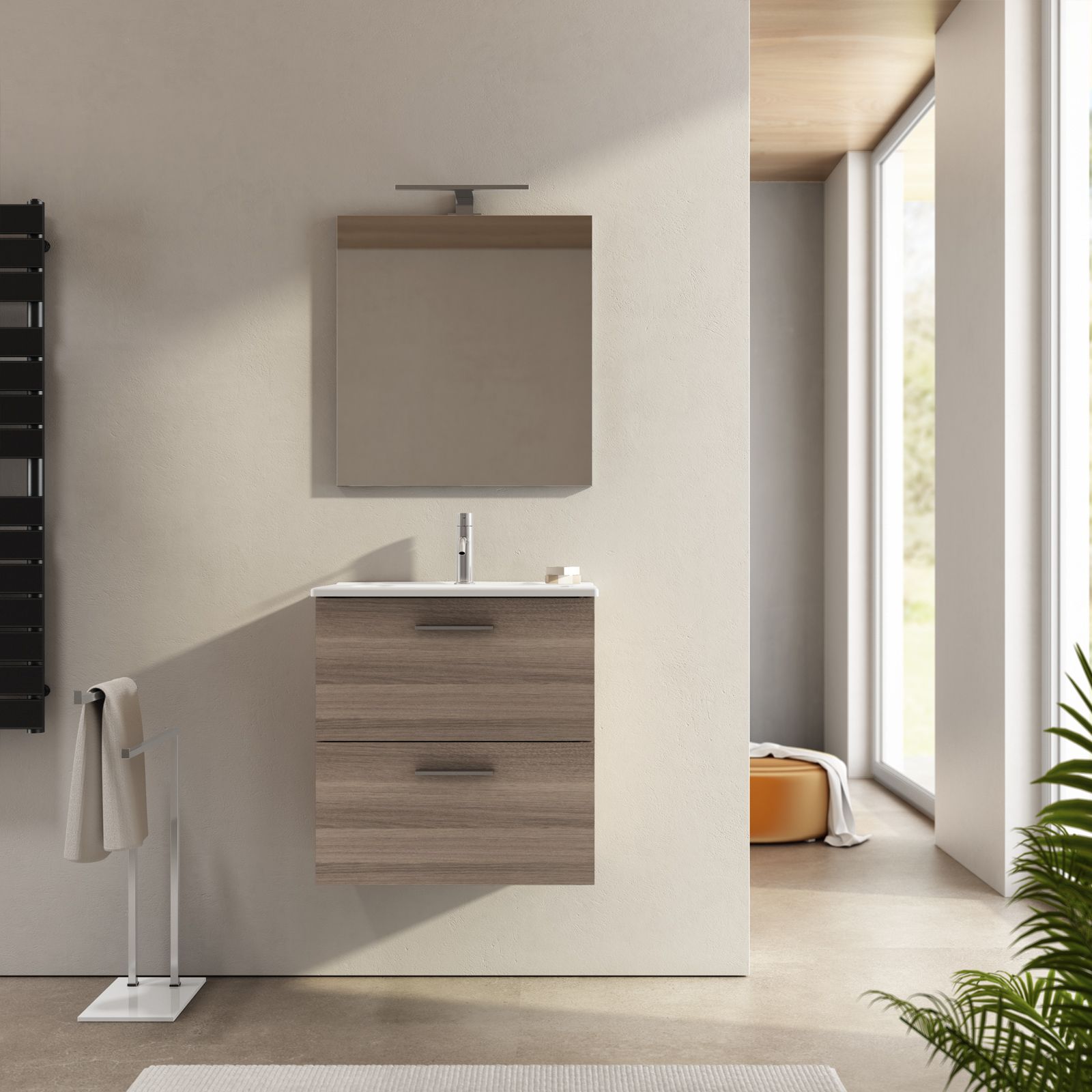 ATHENE MOBILE BAGNO 60CM CON LAVABO INTEGRATO SPECCHIO E LAMPADA -  DISPONIBILE IN DIVERSI COLORI