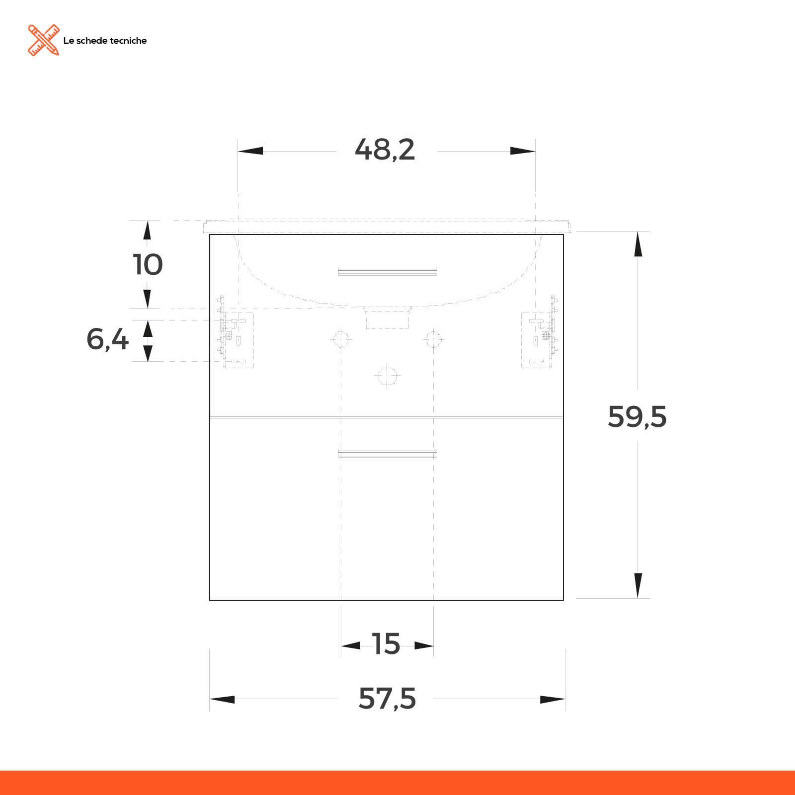 Mobile bagno sospeso 60 cm profondità 39 cm noce canaletto con