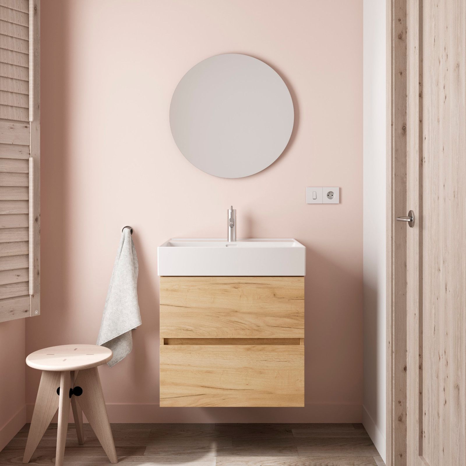 DEGHI MOBILI Mobile Bagno A Terra 60 Cm Con Lavabo E Specchio Rovere Scuro  - Calipso