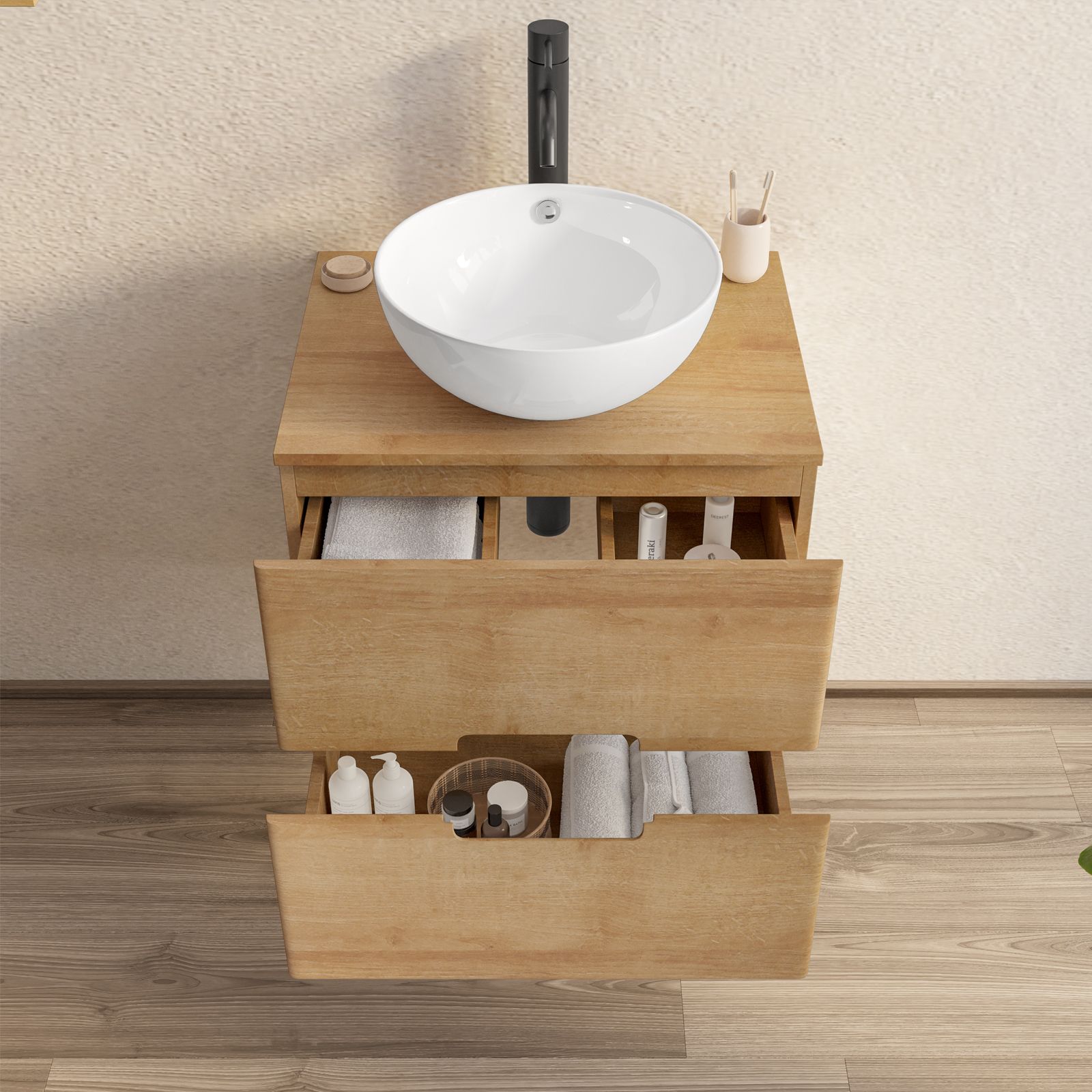 Mobile bagno sospeso 60 cm con lavabo e portasalviette rovere grigio -  Erika 99032