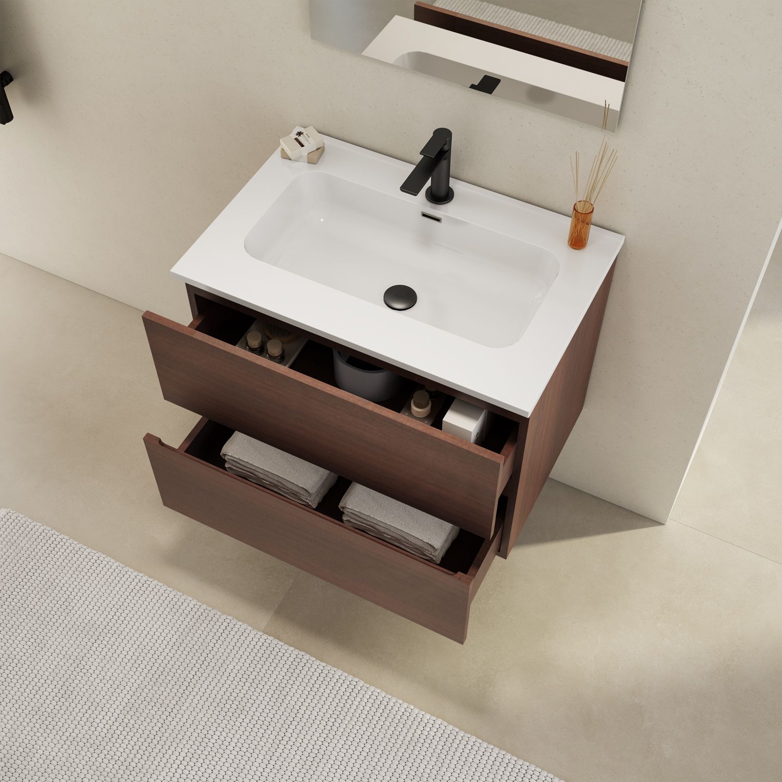 Mobile bagno 105 cm con lavabo e specchio palissandro - Antonella 16970