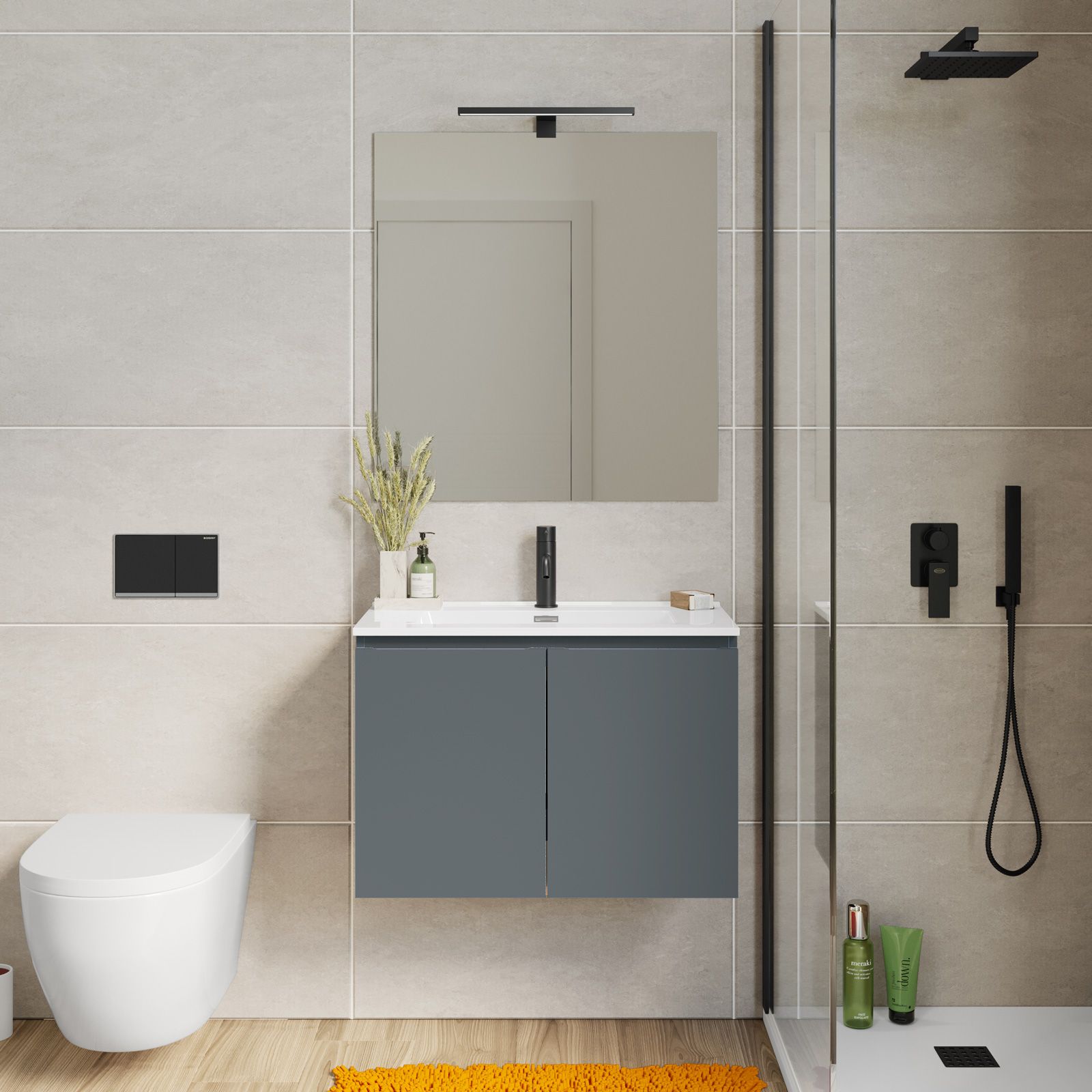 Mobile bagno sospeso 70 cm con doppia anta carta da zucchero - Compact