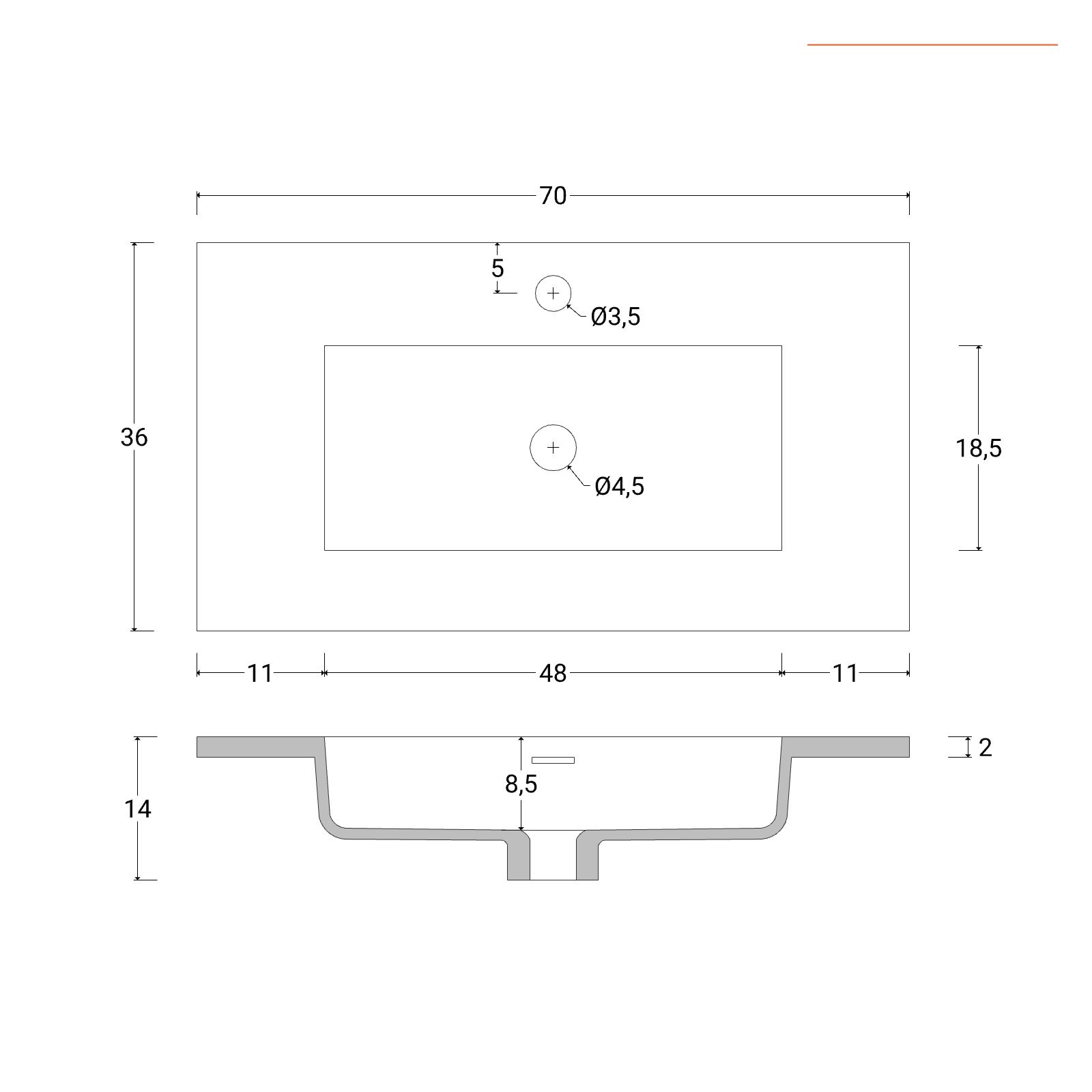 Mobile bagno sospeso 70 cm due cassetti color carta da zucchero