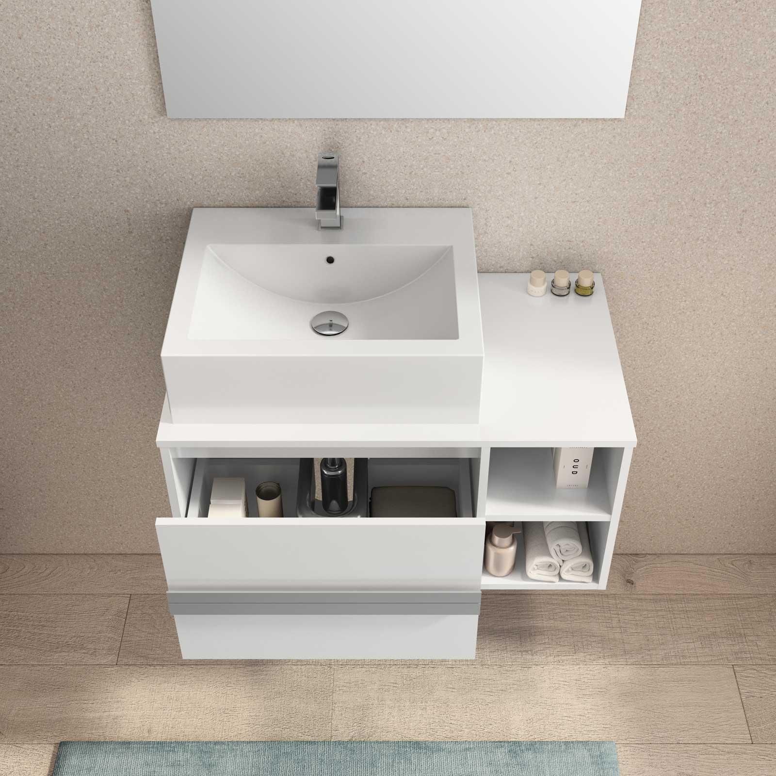 Mobile bagno sospeso 80 cm bianco lucido 1 cassettone - Laos