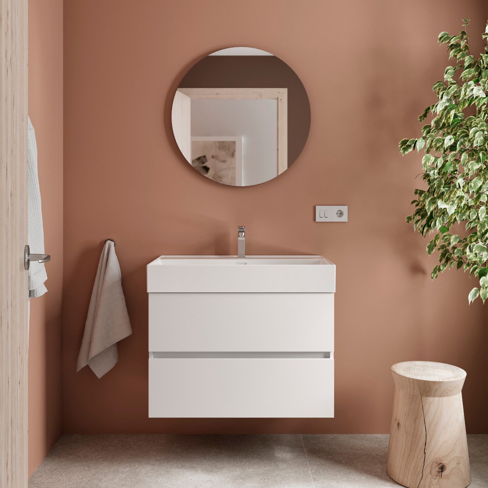 Mobile bagno sospeso 80 cm bianco opaco con top lavabo e specchio - Fully