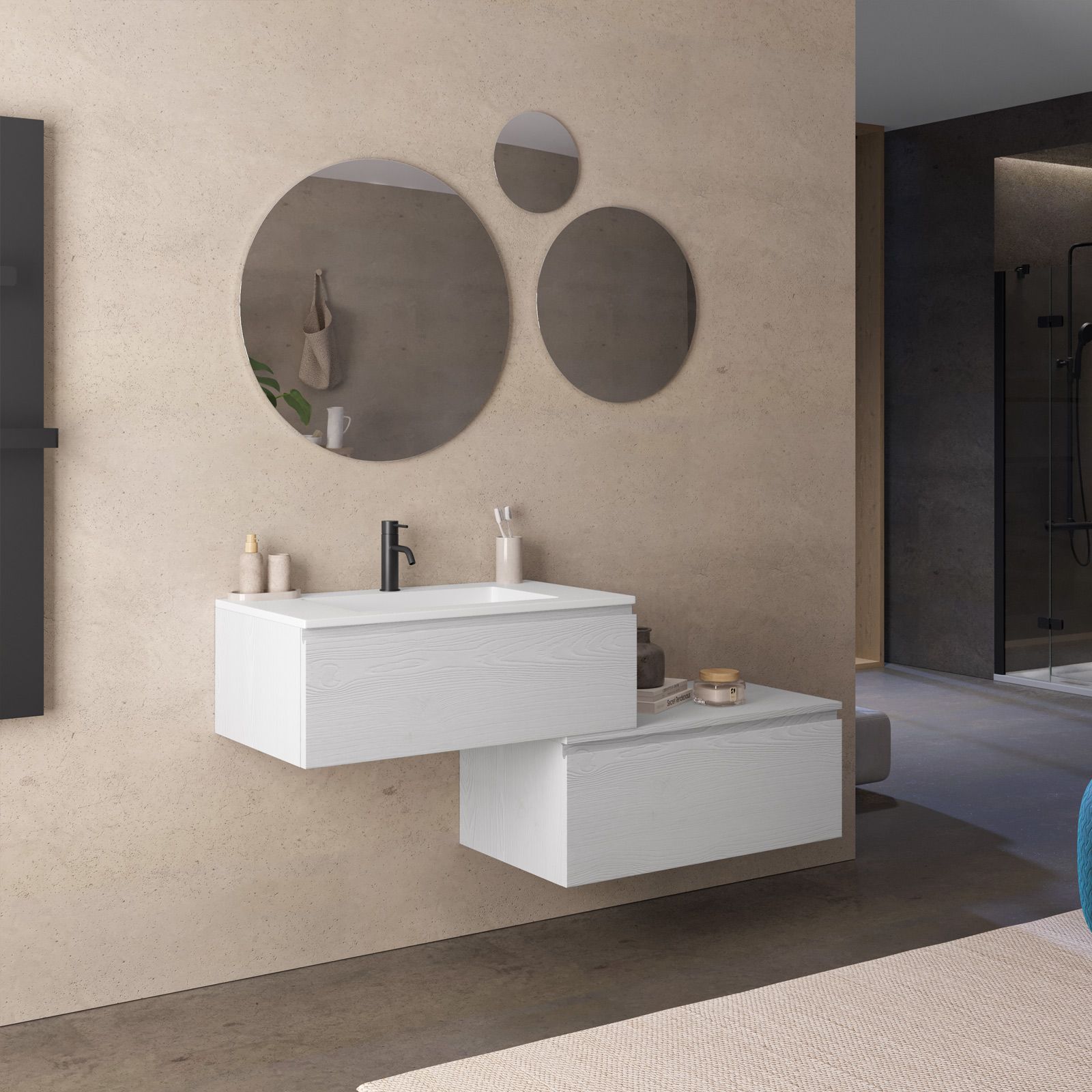 Mobile bagno sospeso Lario con lavabo e specchio bianco 80x46x48 H cm