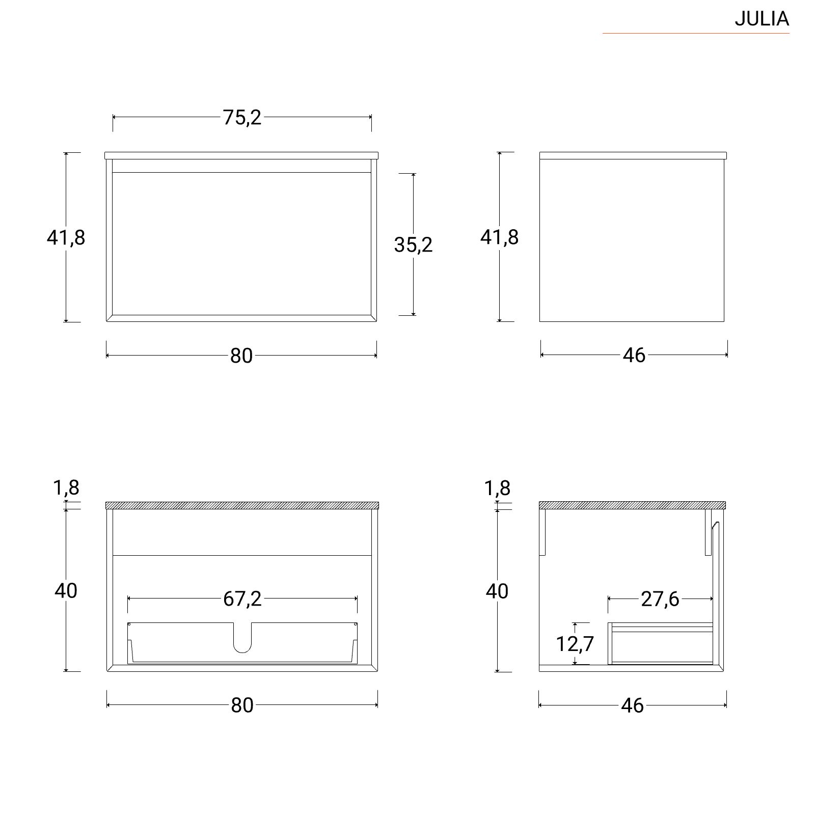 Mobile da bagno 80cm da Appoggiare 2 Ante Rovere Lavabo + Specchio Barbiere-  TIMBER 80-Pack24