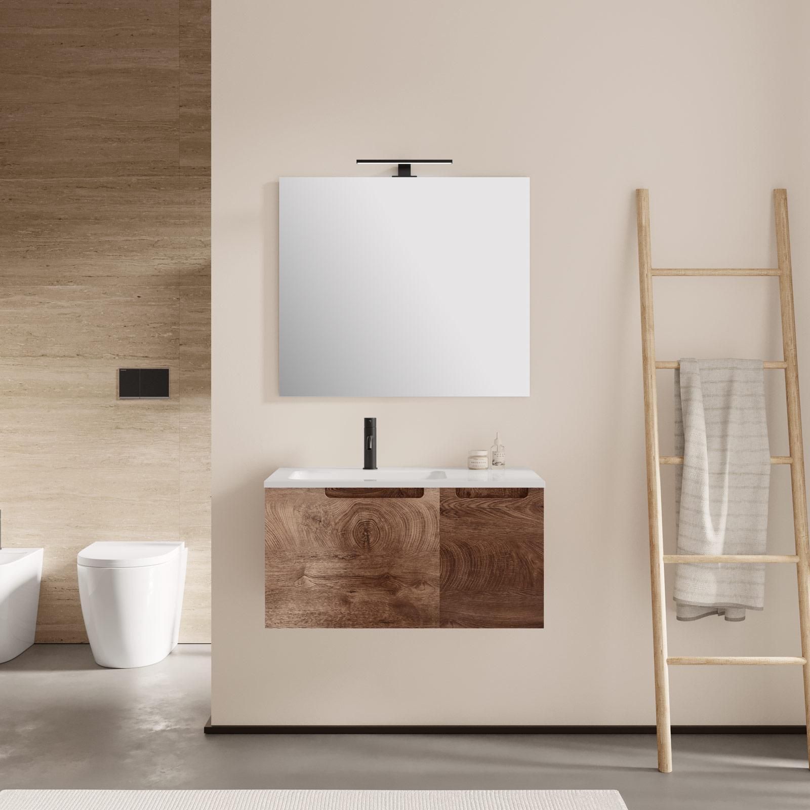 Mobile bagno sospeso 80 cm noce nativo con specchio - Koda