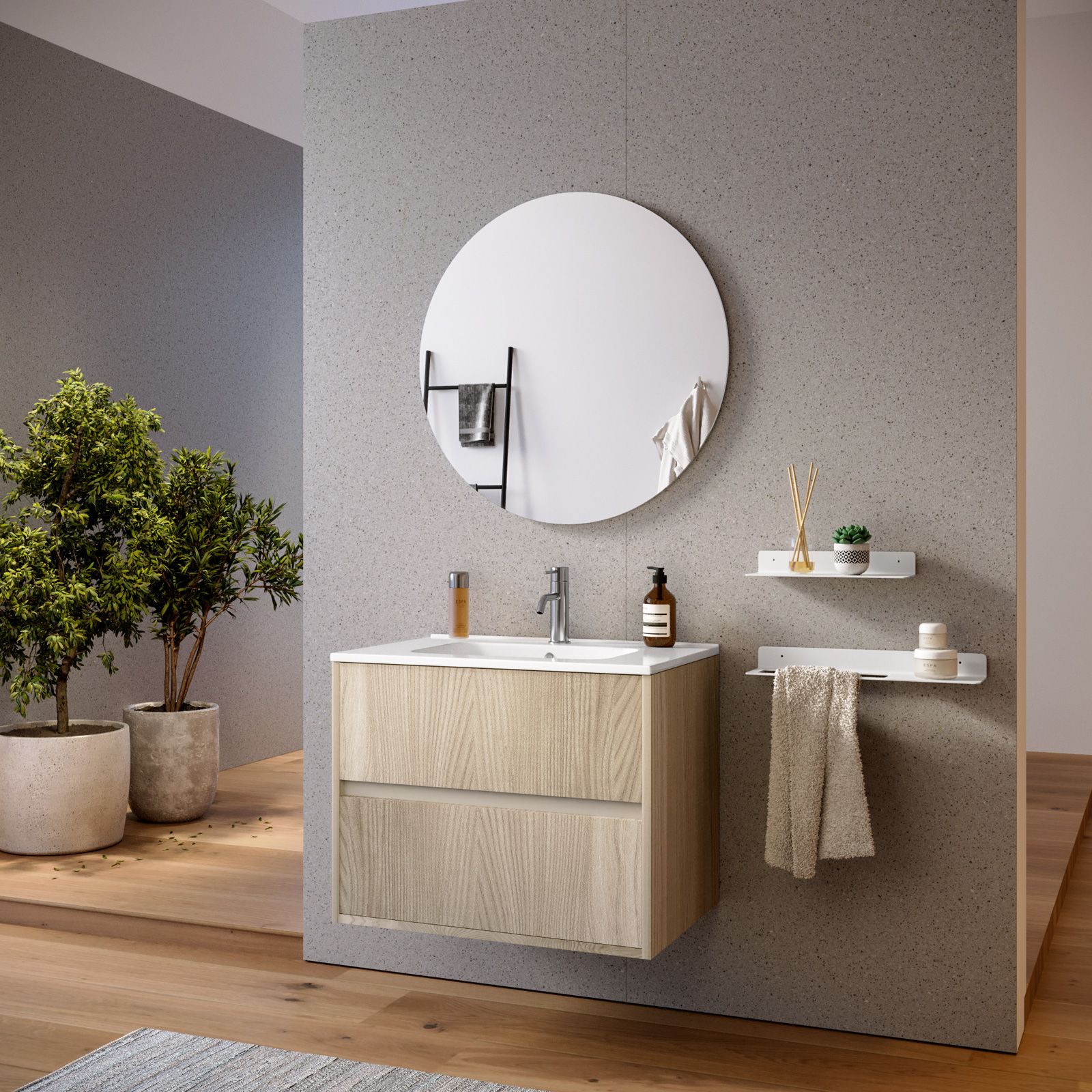 ARREDO BAGNO MOBILE SOFT 04 cm.80 SPECCHIO CONTENITORE FINITURA OLMO TERRA  EUR 839,00 - PicClick IT