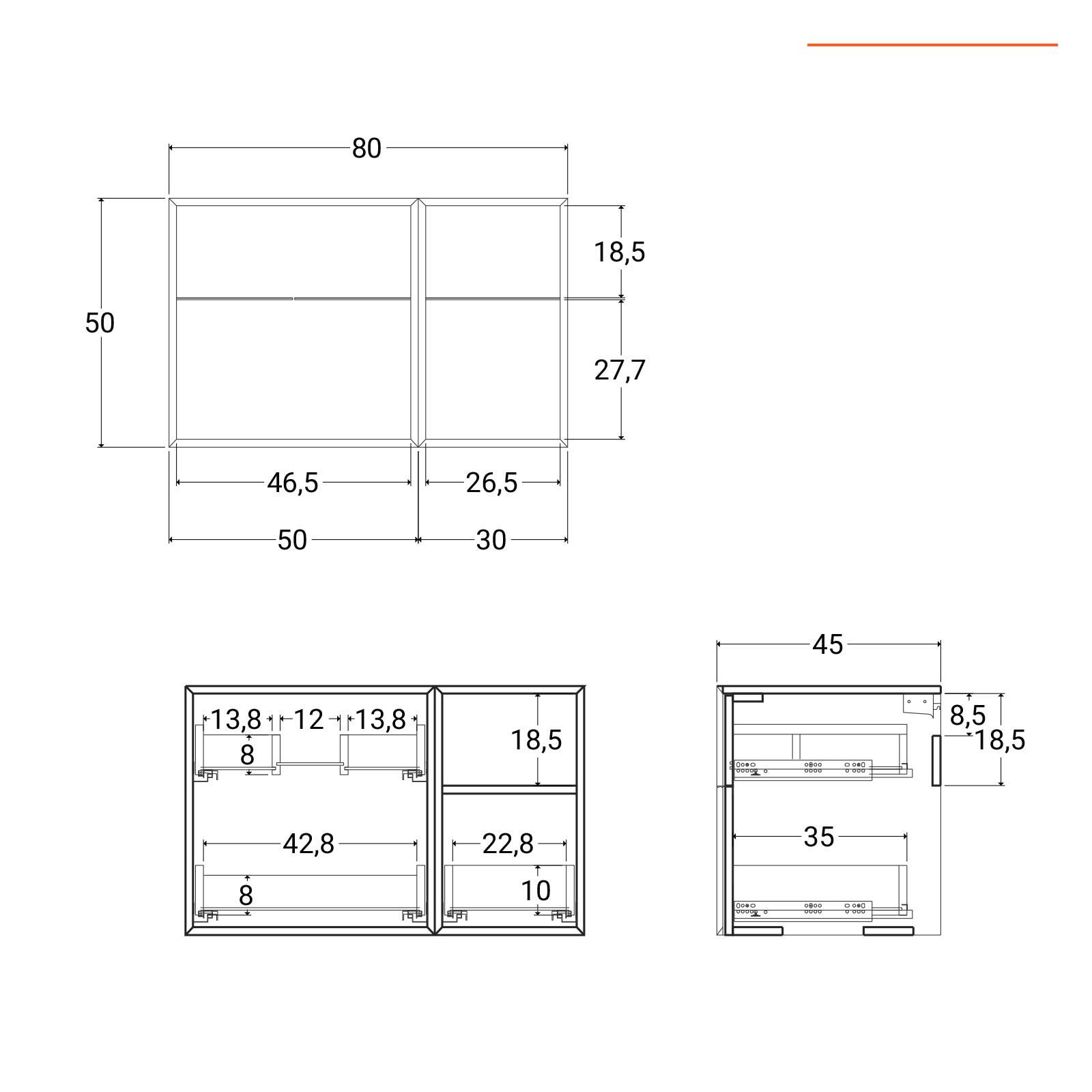 Mobile bagno sospeso 80 cm cassetto ripiano lavabo specchio DOMUS Rovere  Farnia/Cemento grigio chiaro