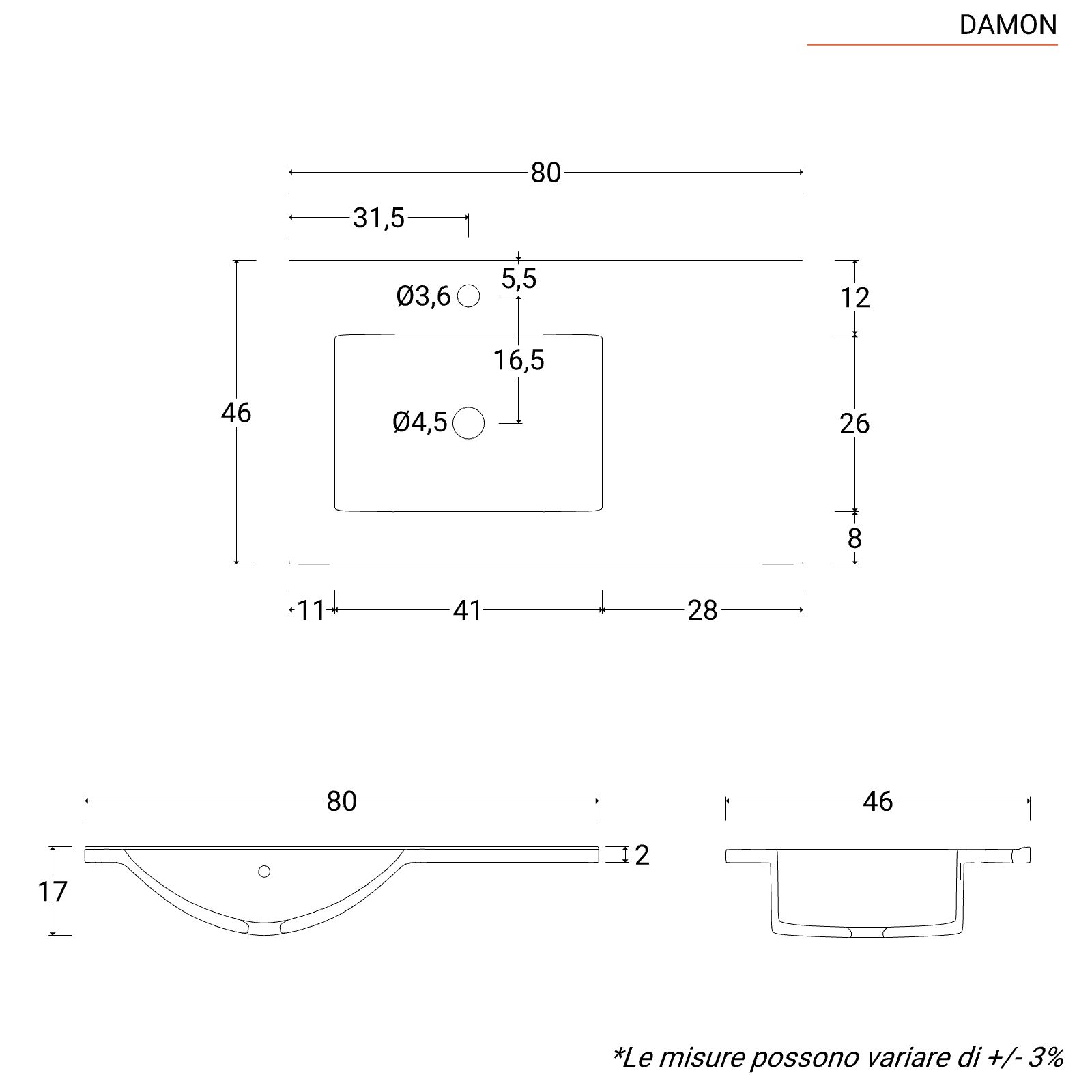 Mobile bagno sospeso 80 cm rovere sabbia con specchio - Damon