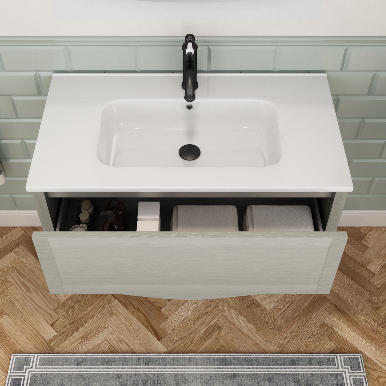 Mobile bagno sospeso 80 cm tortora 1 cassetto con specchio filolucido -  Portland