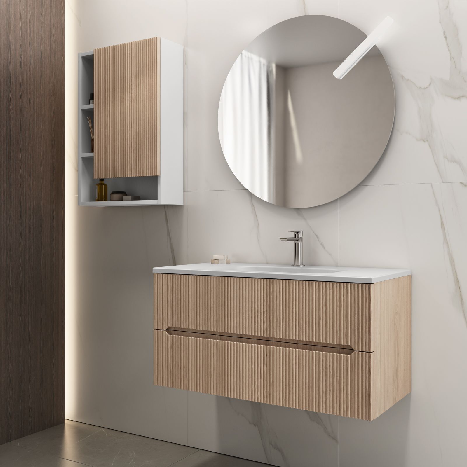 Nova Deco Mobiletto da Bagno con Anta e Cassetti Bianco 56x30x83 cm - 834181