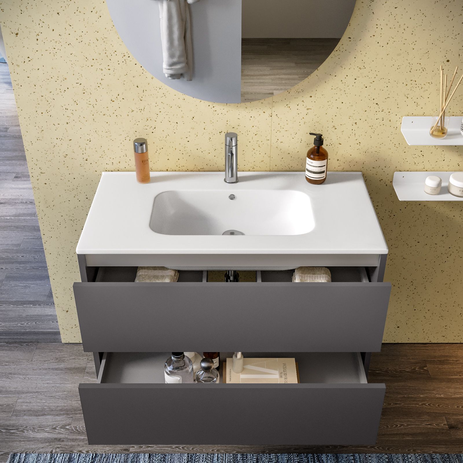 Mobile bagno con ante 70 cm grigo grafite con lavabo e specchio - Dedalo