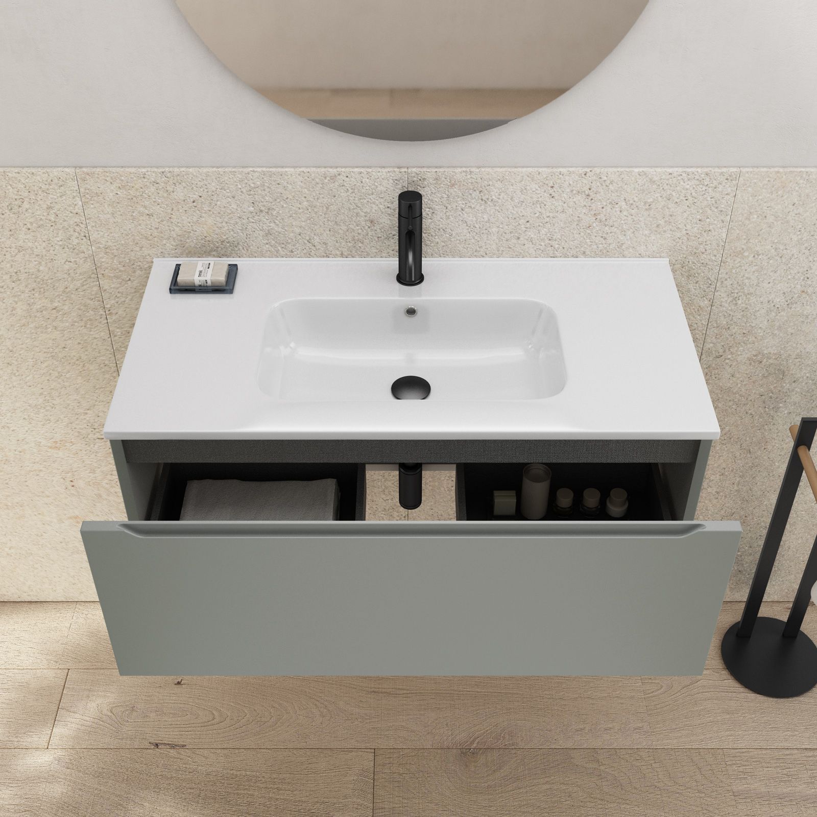 Mobile Bagno Profondità 40 cm Sospeso con Cassetti AURA Lunghezza