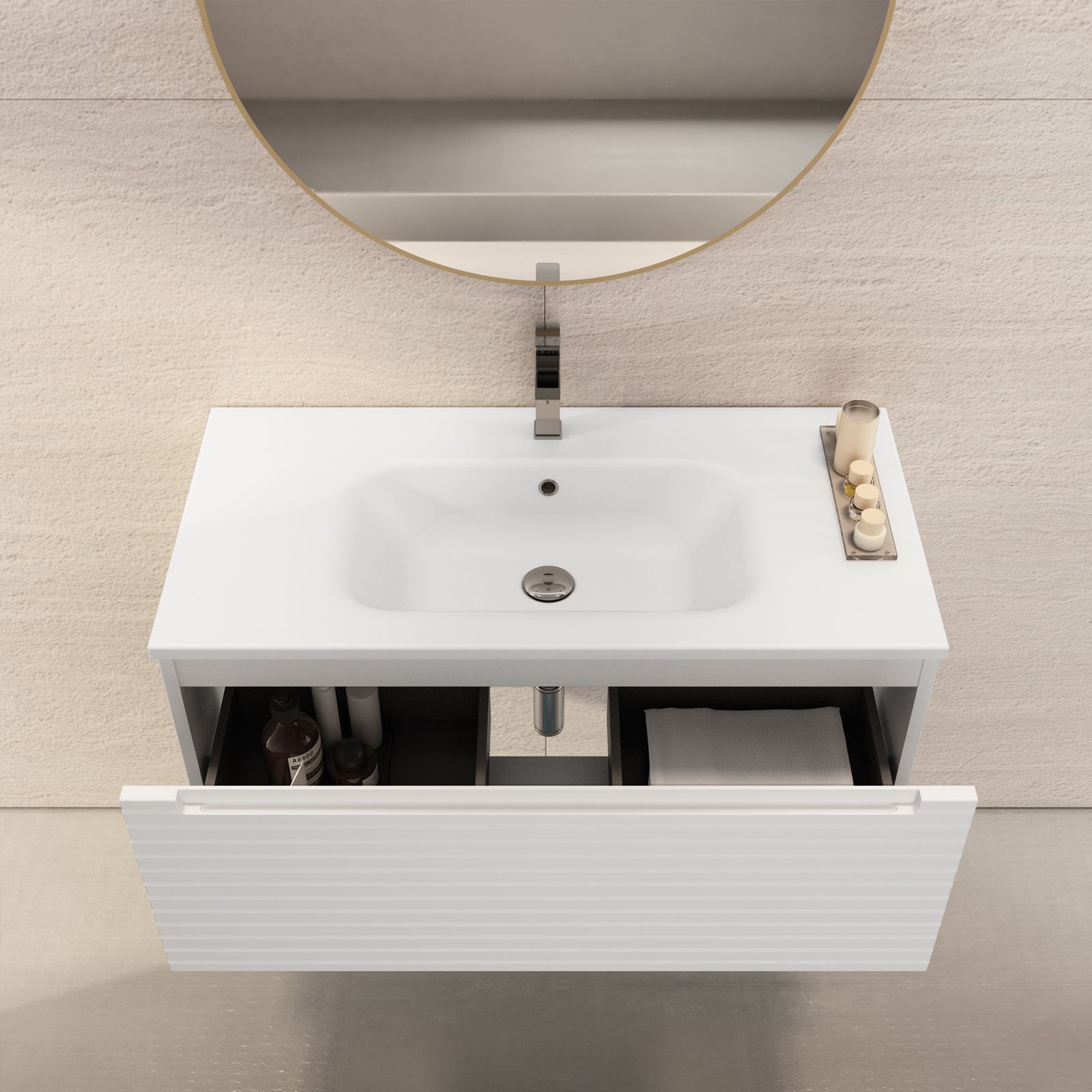 DEGHI MOBILI Mobile Bagno Sospeso 90 Cm Legno Naturale E Bianco