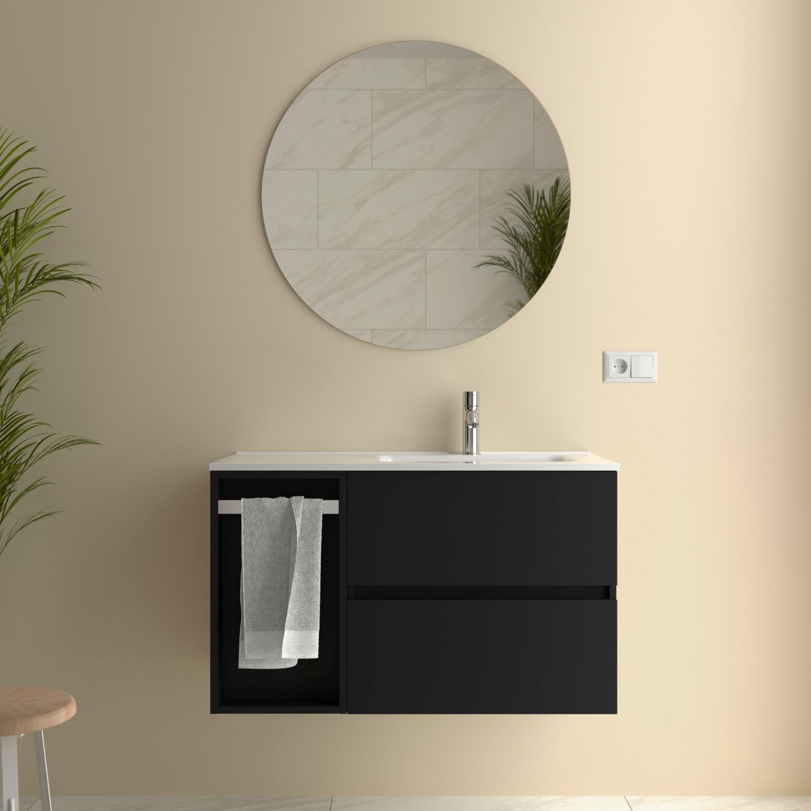 Mobile Arredo Bagno Idea 90 cm Sospeso Moderno Nero cod. 00000489